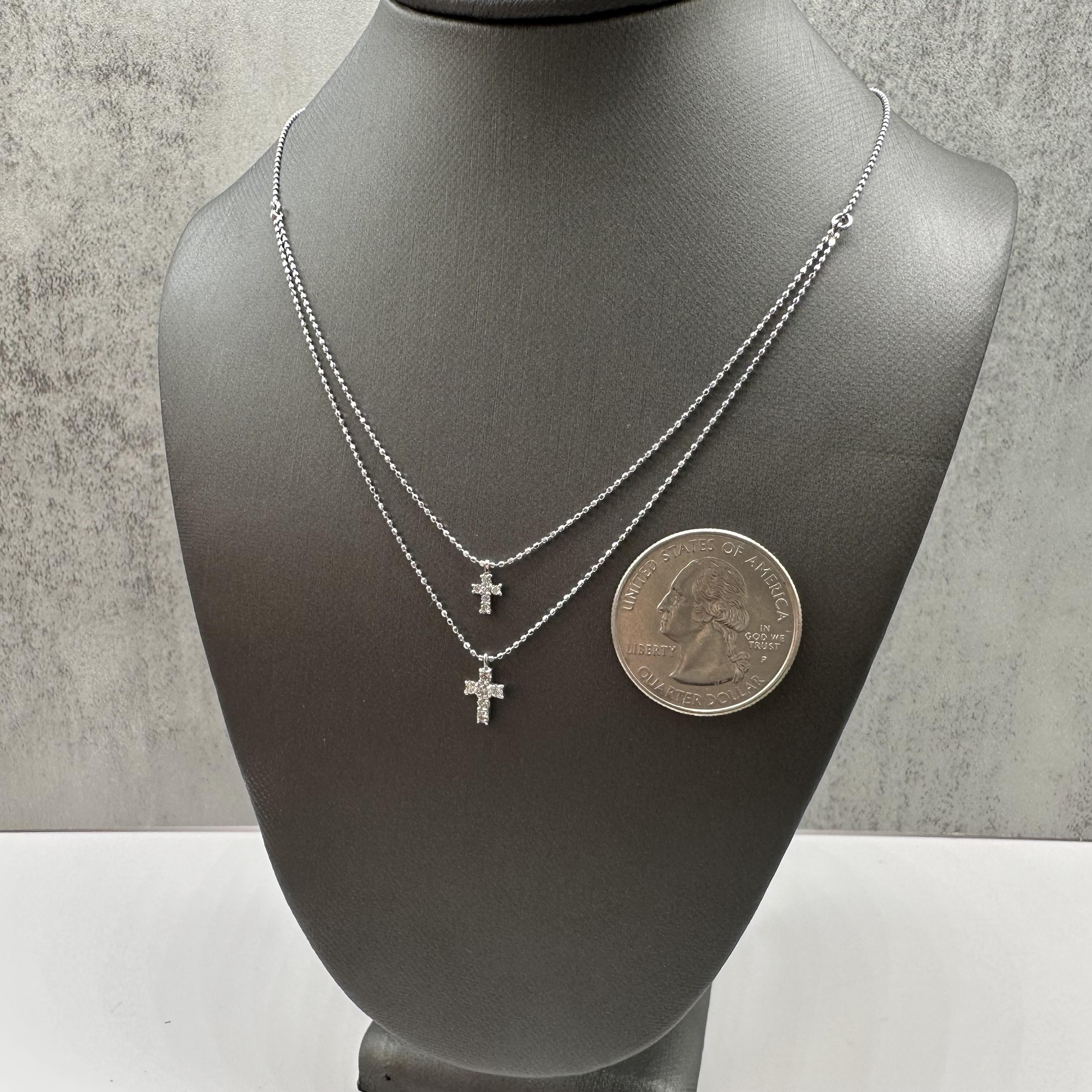 Diamond Double Cross Layering Necklace 18kt White Gold 0.20ctw New