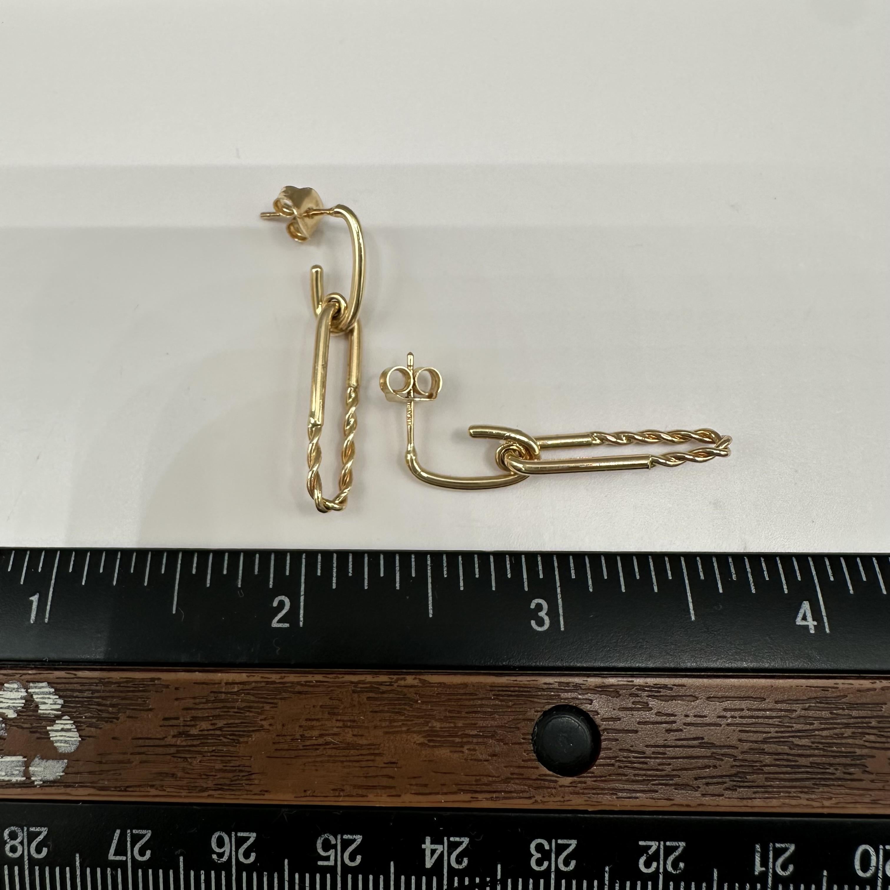 Textured Link Dangle Earrings 14kt Yellow Gold Push Back New