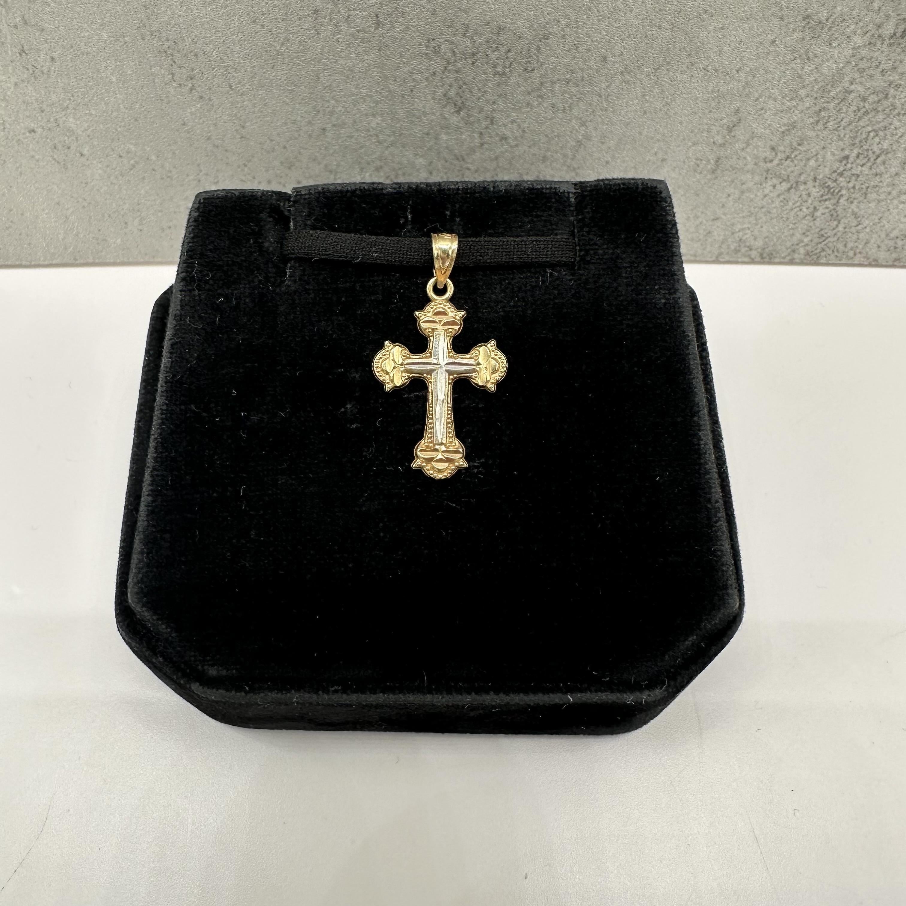 Two Tone Gold Cross Pendant 14kt Yellow Gold Estate Small Bail