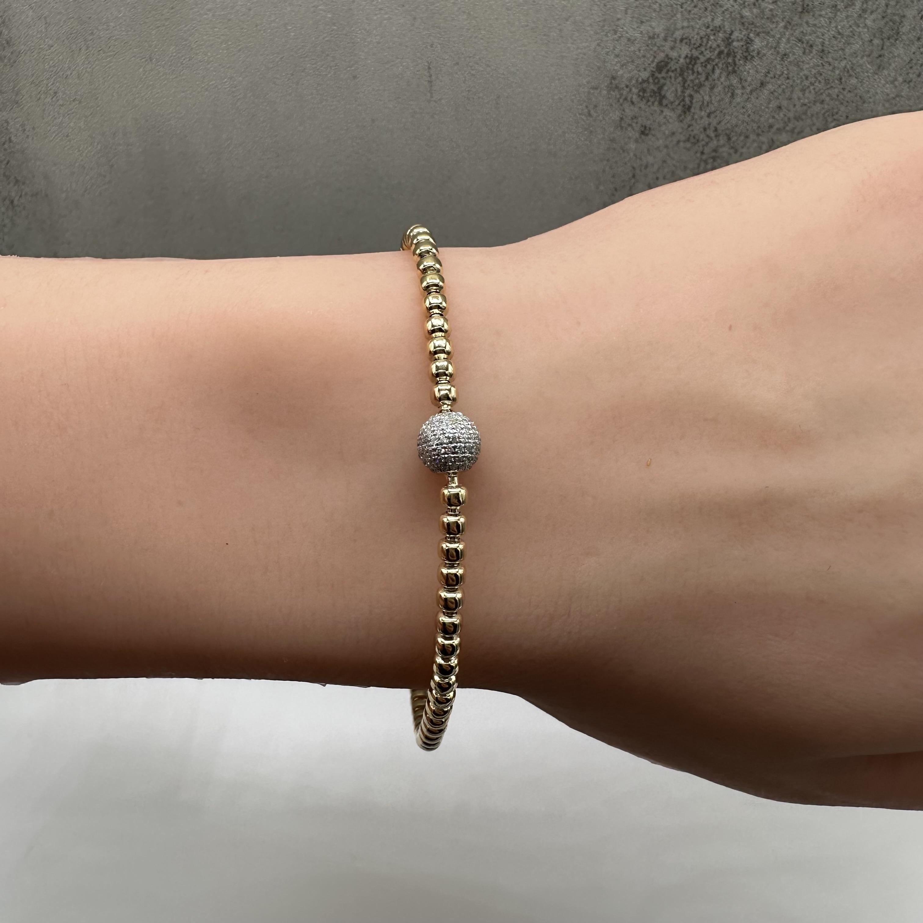 Diamond Stretch Ball Bracelet 14kt Yellow Gold 0.30ctw Adjustable New