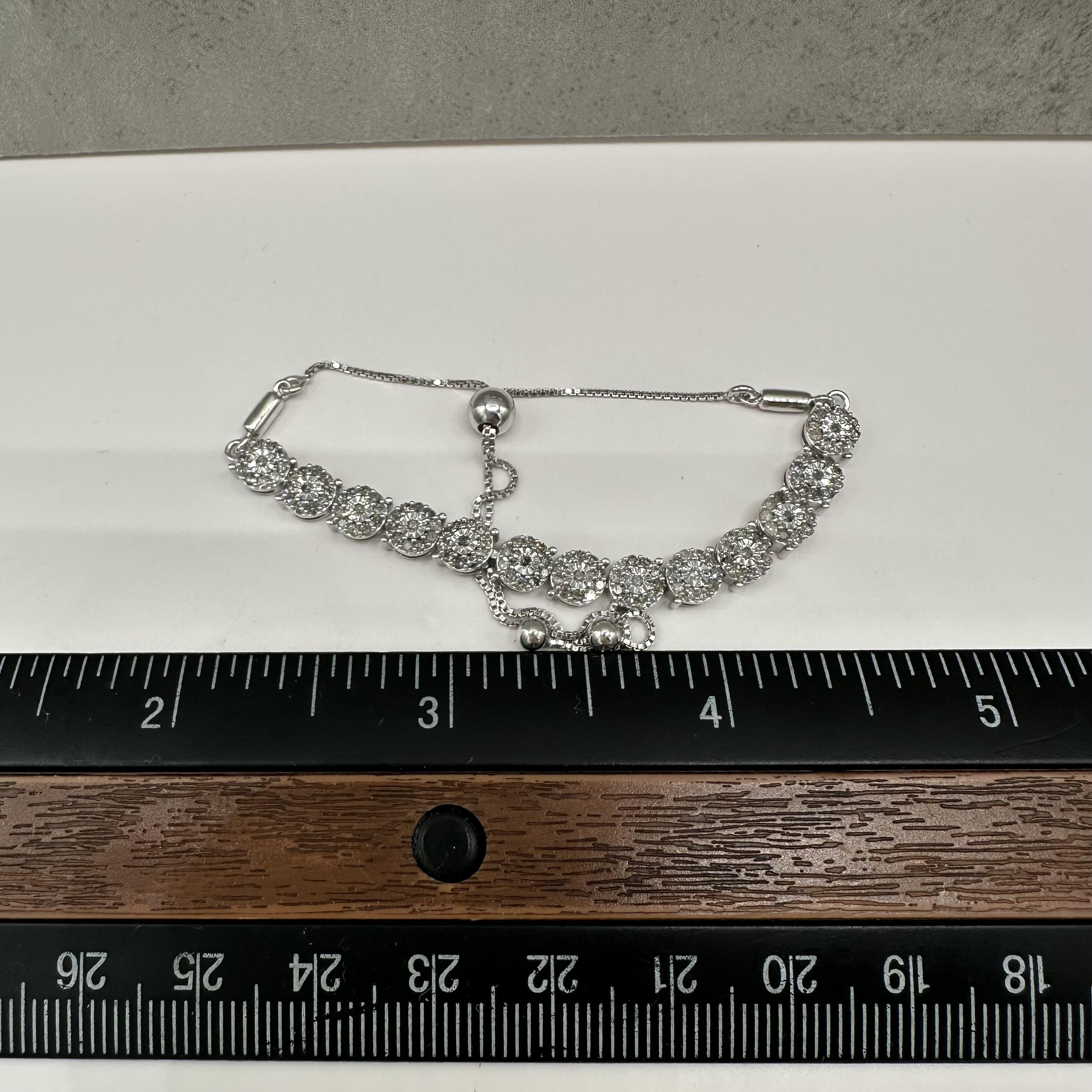Diamond Cluster Bola Bracelet Sterling Silver 1ctw Adjustable New
