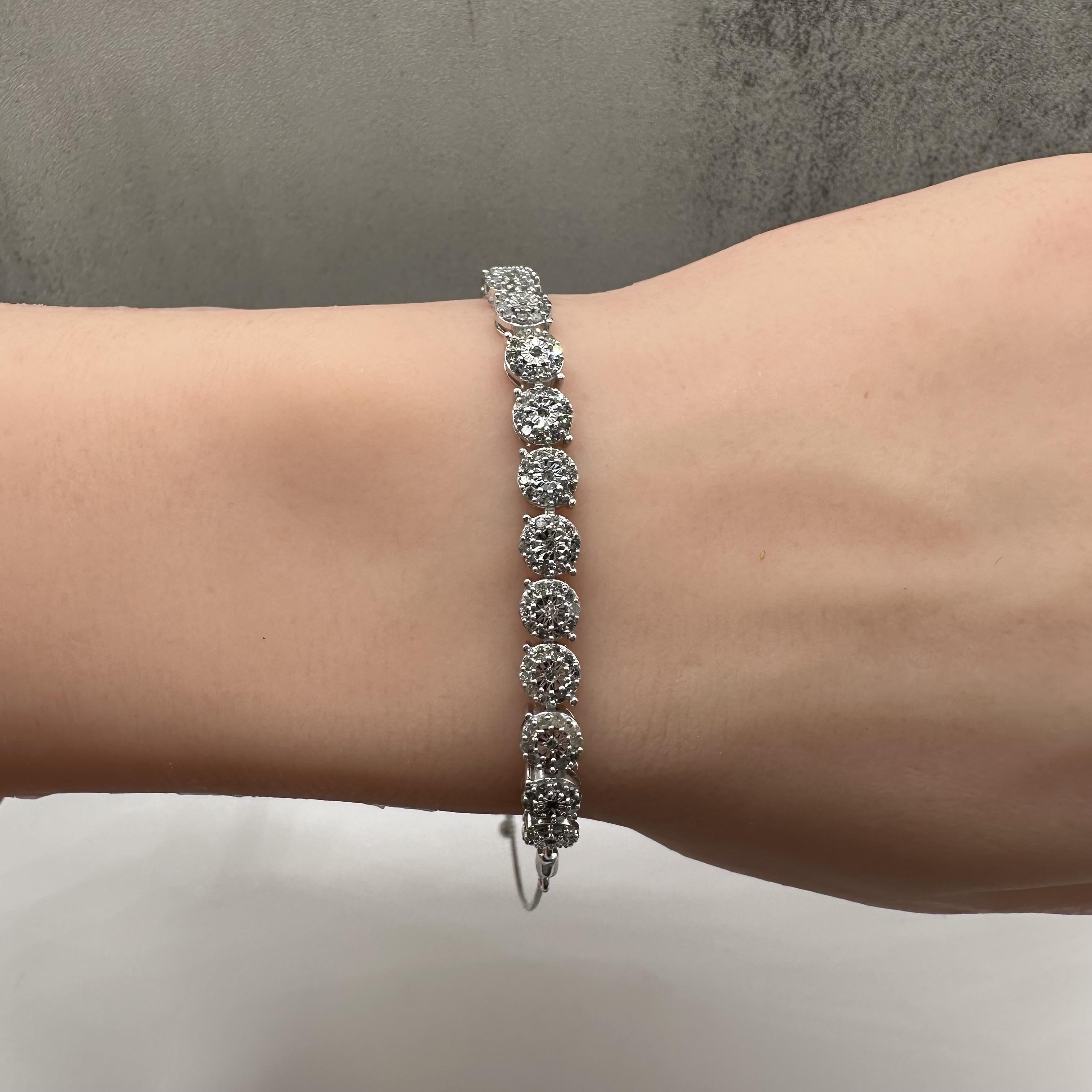 Diamond Cluster Bola Bracelet Sterling Silver 1ctw Adjustable New