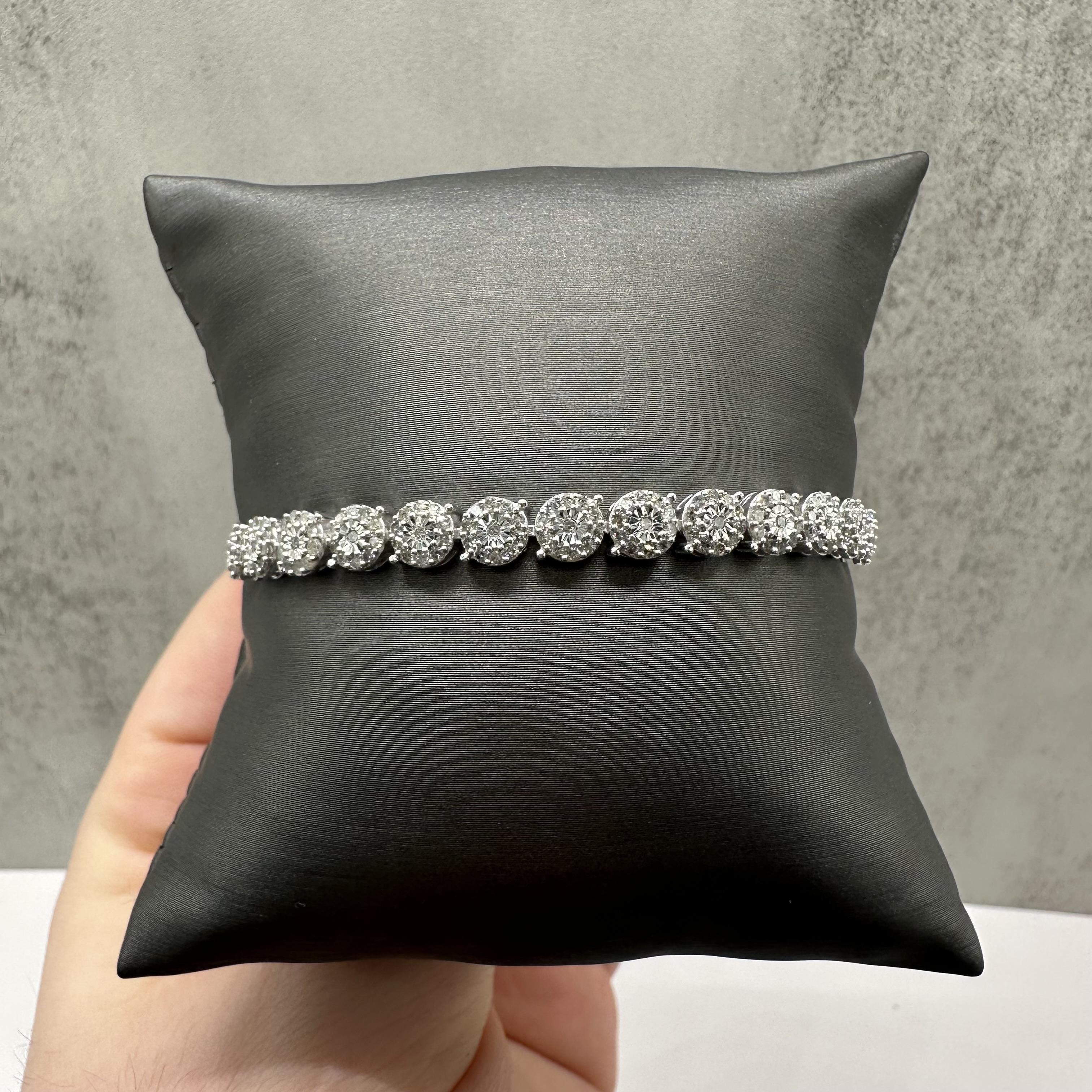 Diamond Cluster Bola Bracelet Sterling Silver 1ctw Adjustable New