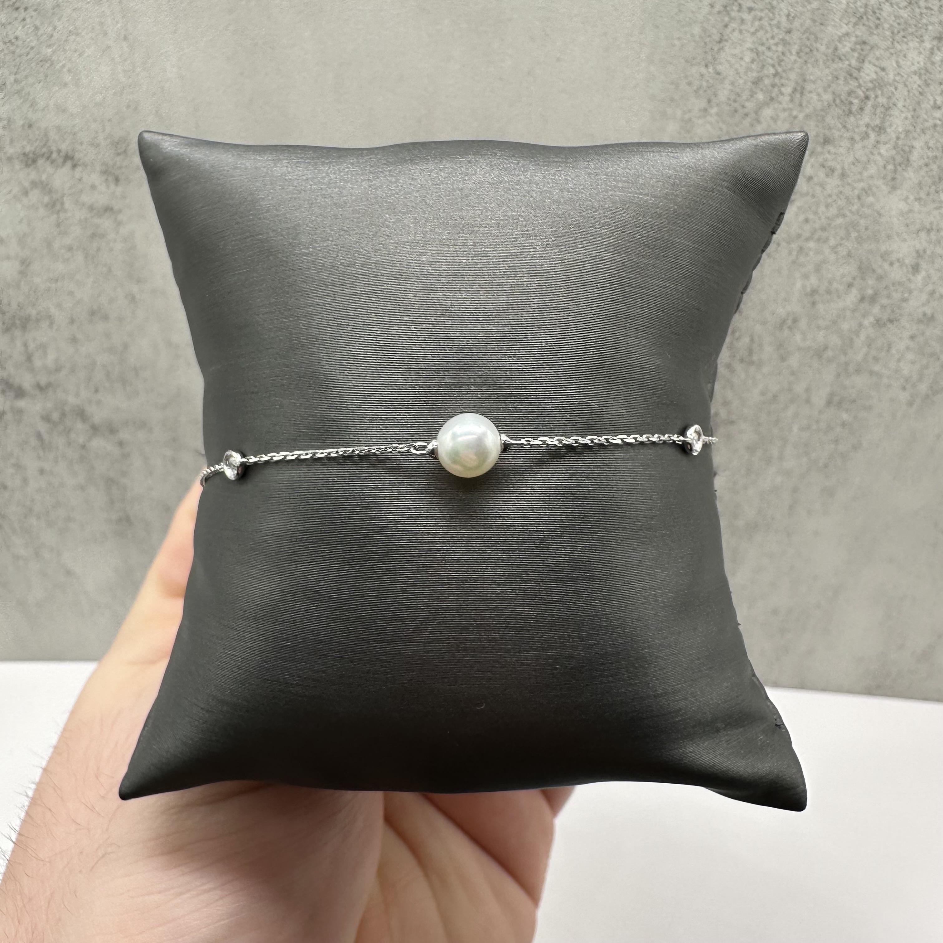 Pearl Diamond Station Anklet 14kt White Gold Adjustable 9 10in New