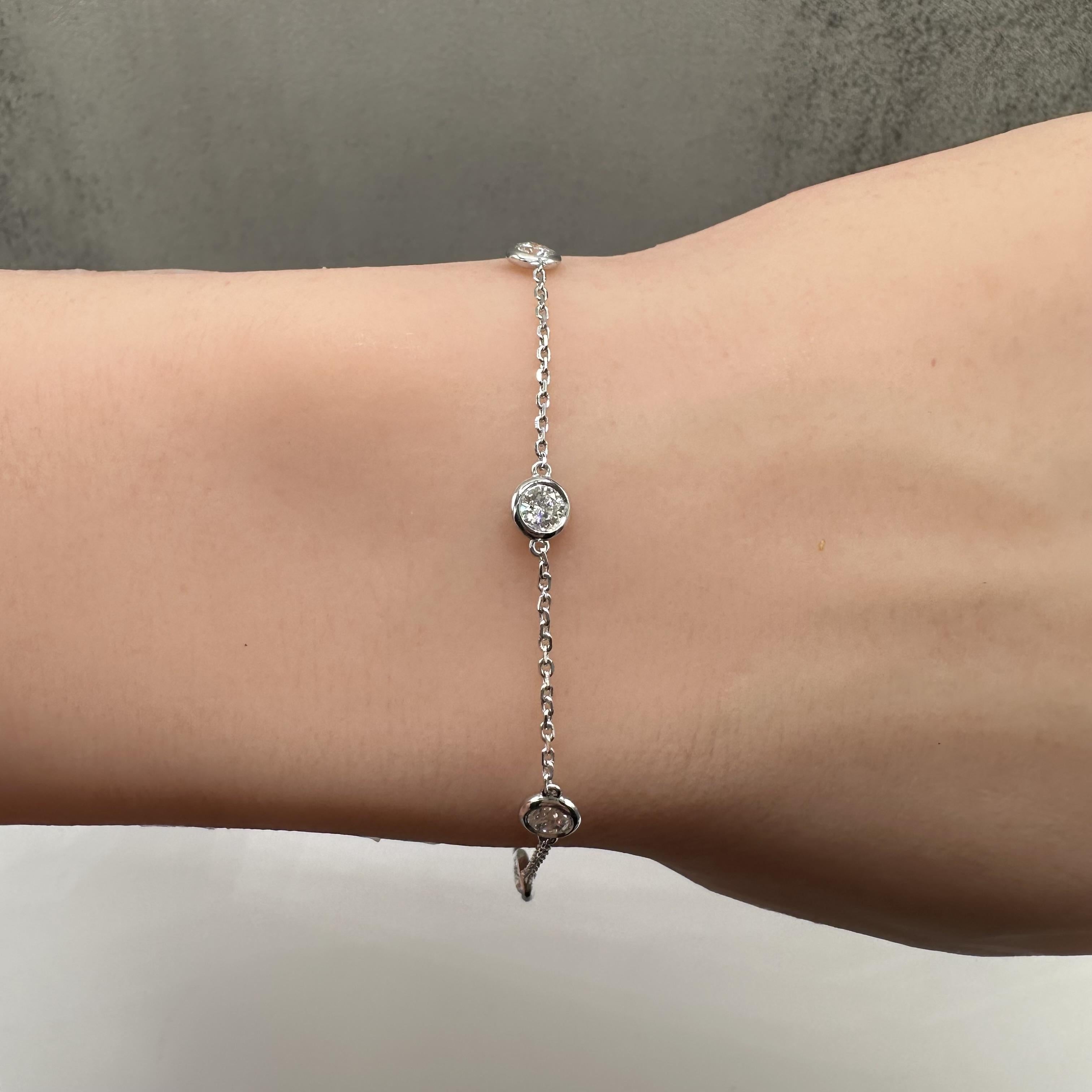 Diamond Station Bracelet 14kt White Gold 0.90ctw 7in New