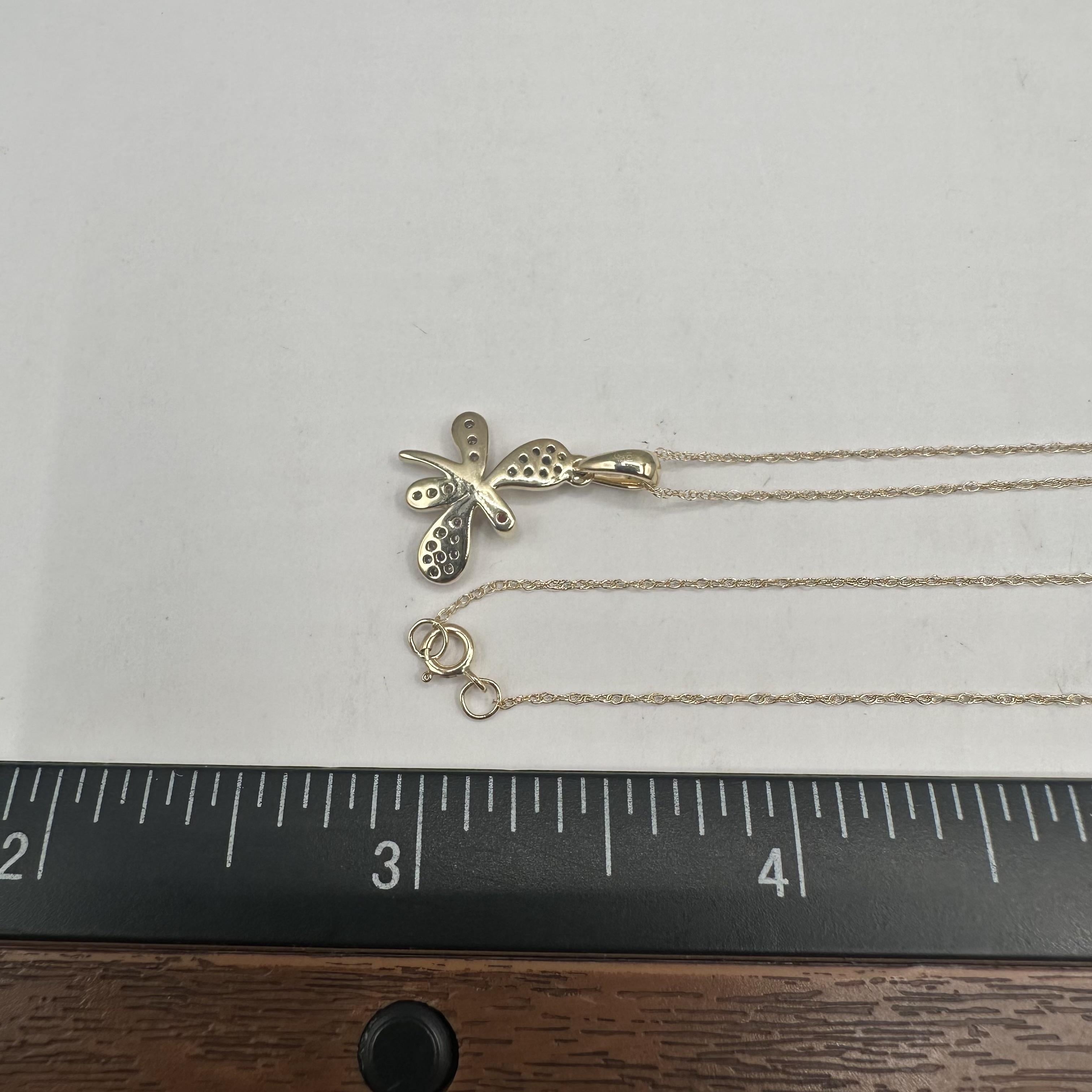 Diamond and Ruby Dragonfly Necklace in 10kt Yellow Gold – 0.15ctw Diamonds, New