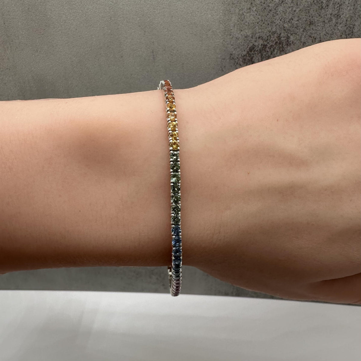 Rainbow Multicolor Sapphire Bracelet Sterling Silver 5.15ct 7in New