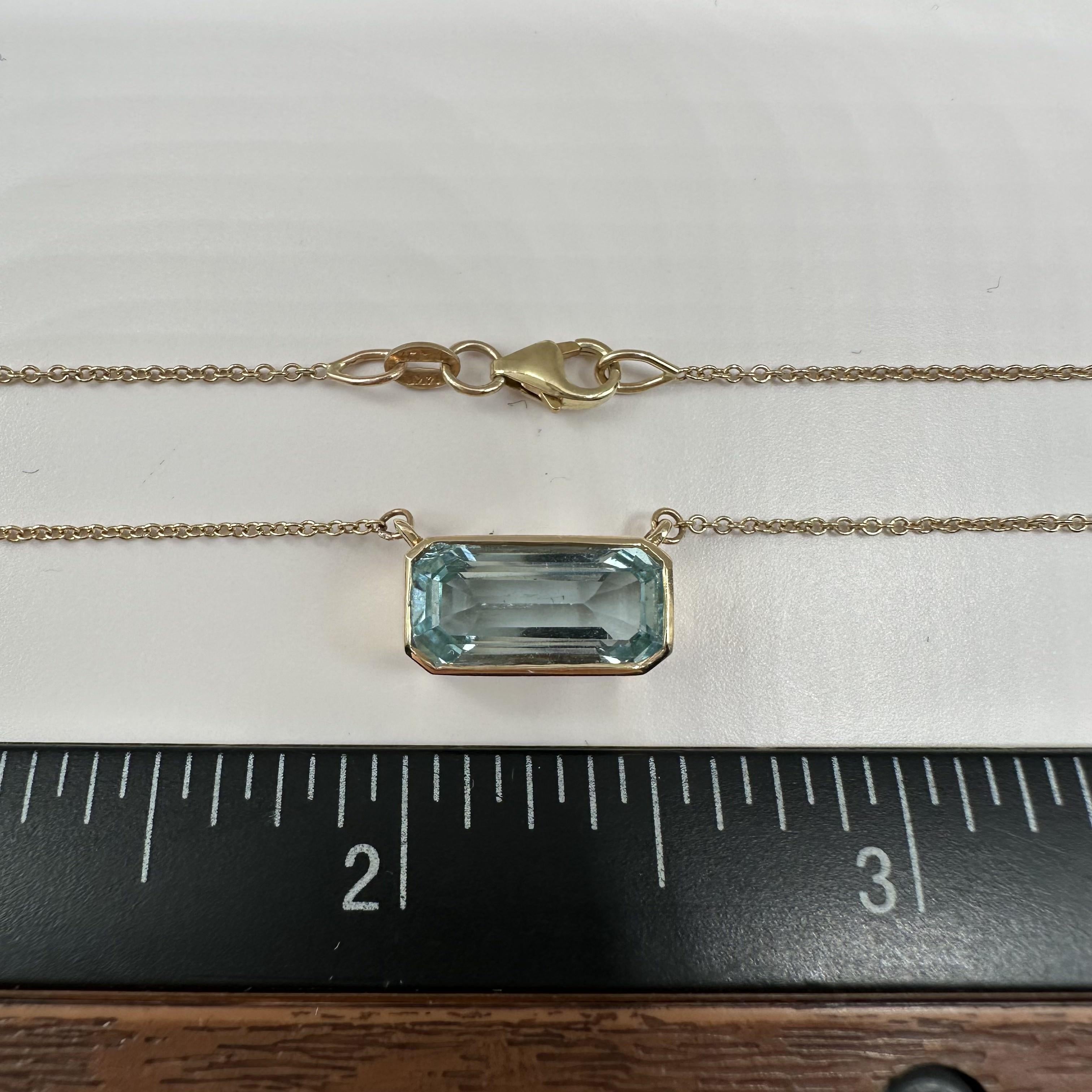 Bezel Set Aquamarine Necklace 14K Yellow Gold 2.93ctw Adjustable 16 18in