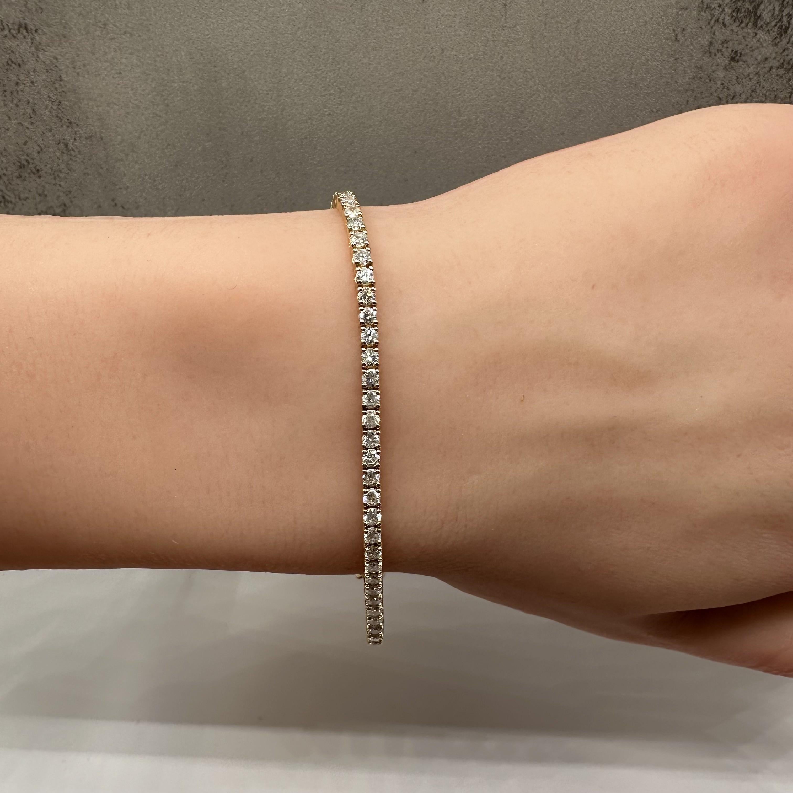 Natural Diamond Tennis Bracelet in 14kt Yellow Gold – 3.1ctw, 7in, New