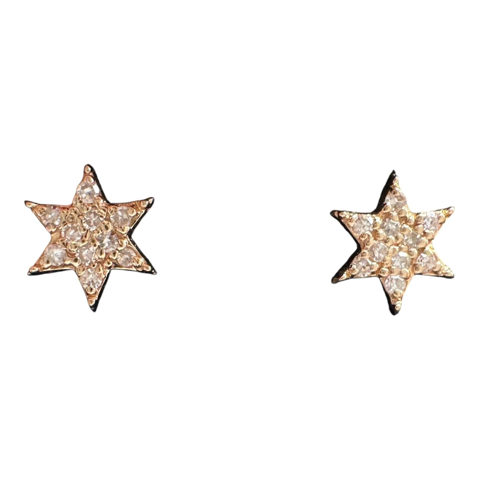 Diamond Star Earrings in 14kt Yellow Gold - 0.17ctw GH SI, Push Backs, New