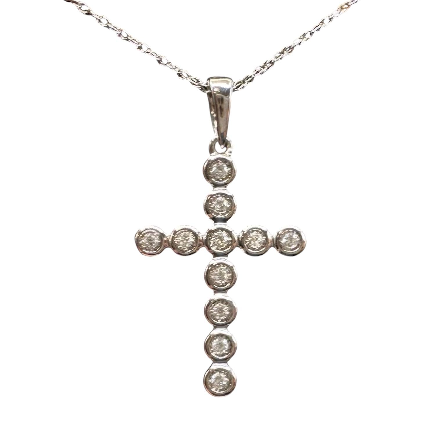 Diamond Cross Necklace in 14kt White Gold – 0.07ctw, 18in, New
