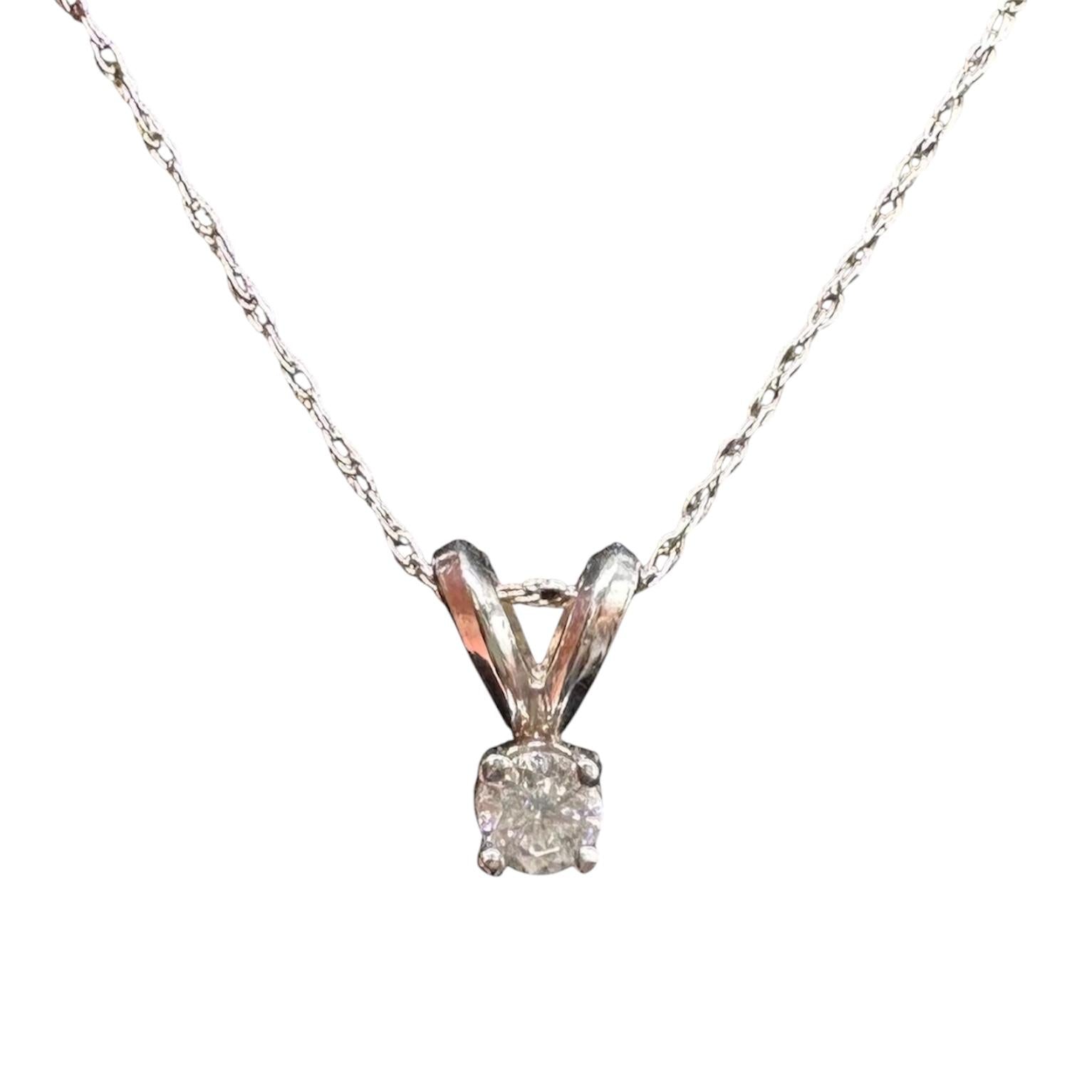 Diamond Solitaire Necklace in 14kt White Gold 0.12ctw GH SI Adjustable 18in