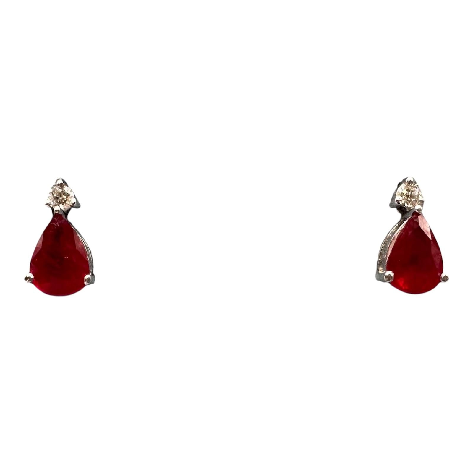 Appraised Ruby and Diamond Earrings in 18kt White Gold - 1.60ctw Pear Rubies
