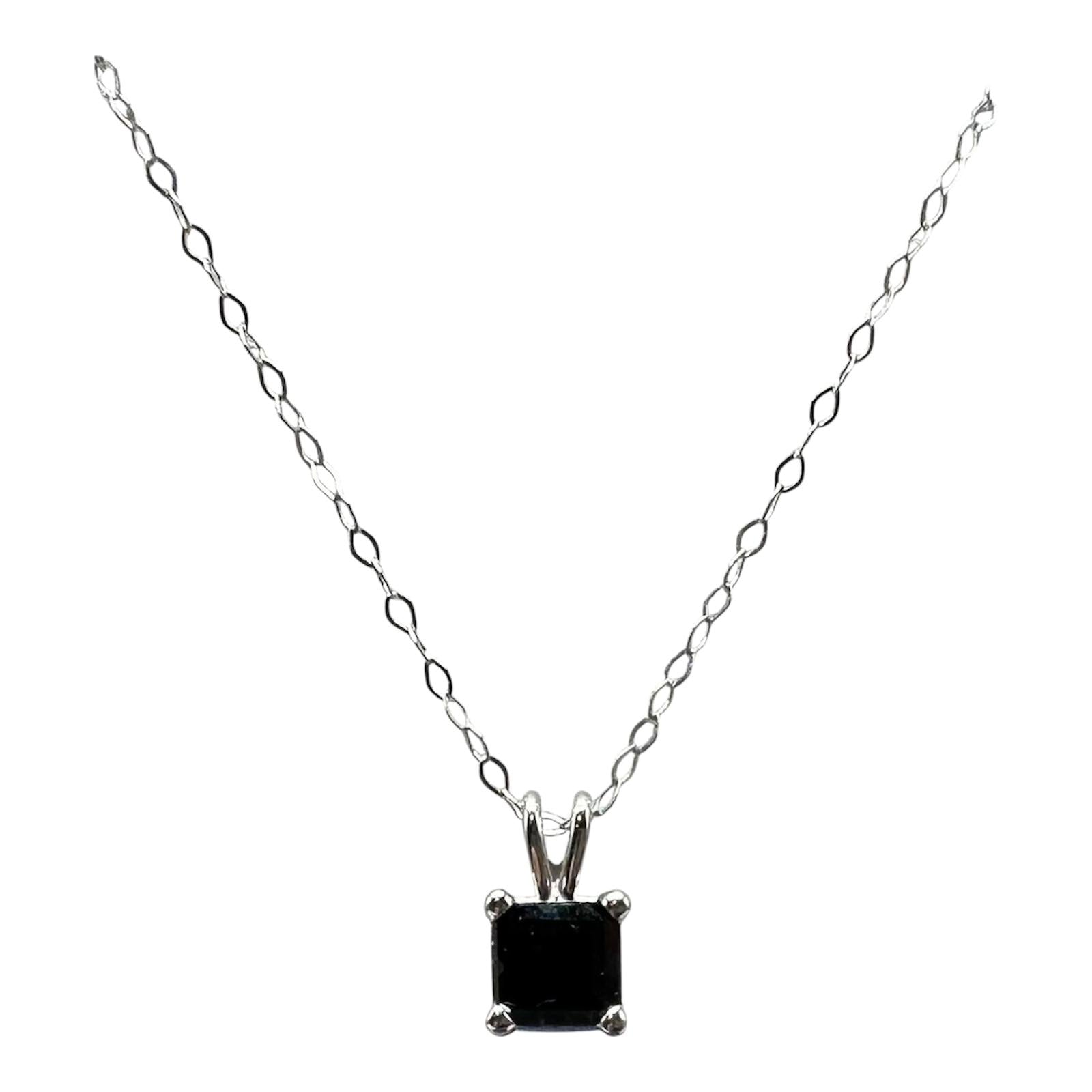 Princess Cut Blue Sapphire Necklace in 14kt White Gold – 0.76ct, 18in, New