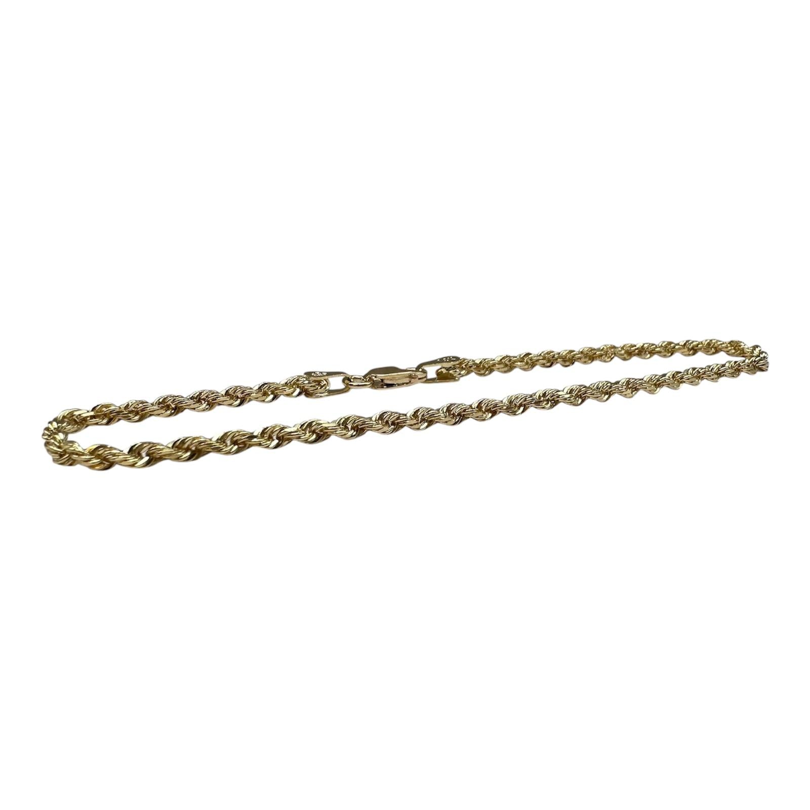 Solid 14kt Yellow Gold Rope Bracelet 2.4mm 7.5"