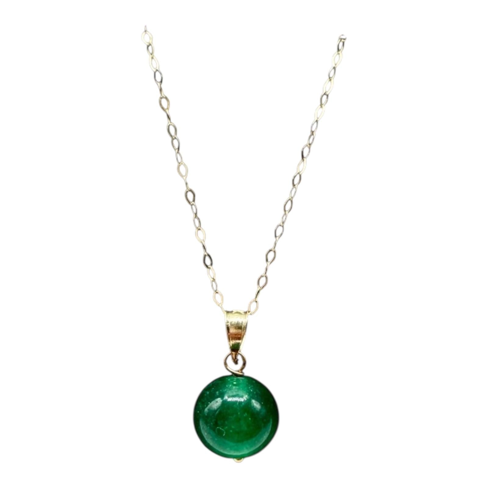 Malachite Pendant Necklace in 14kt Yellow Gold – 10mm, 18in, New