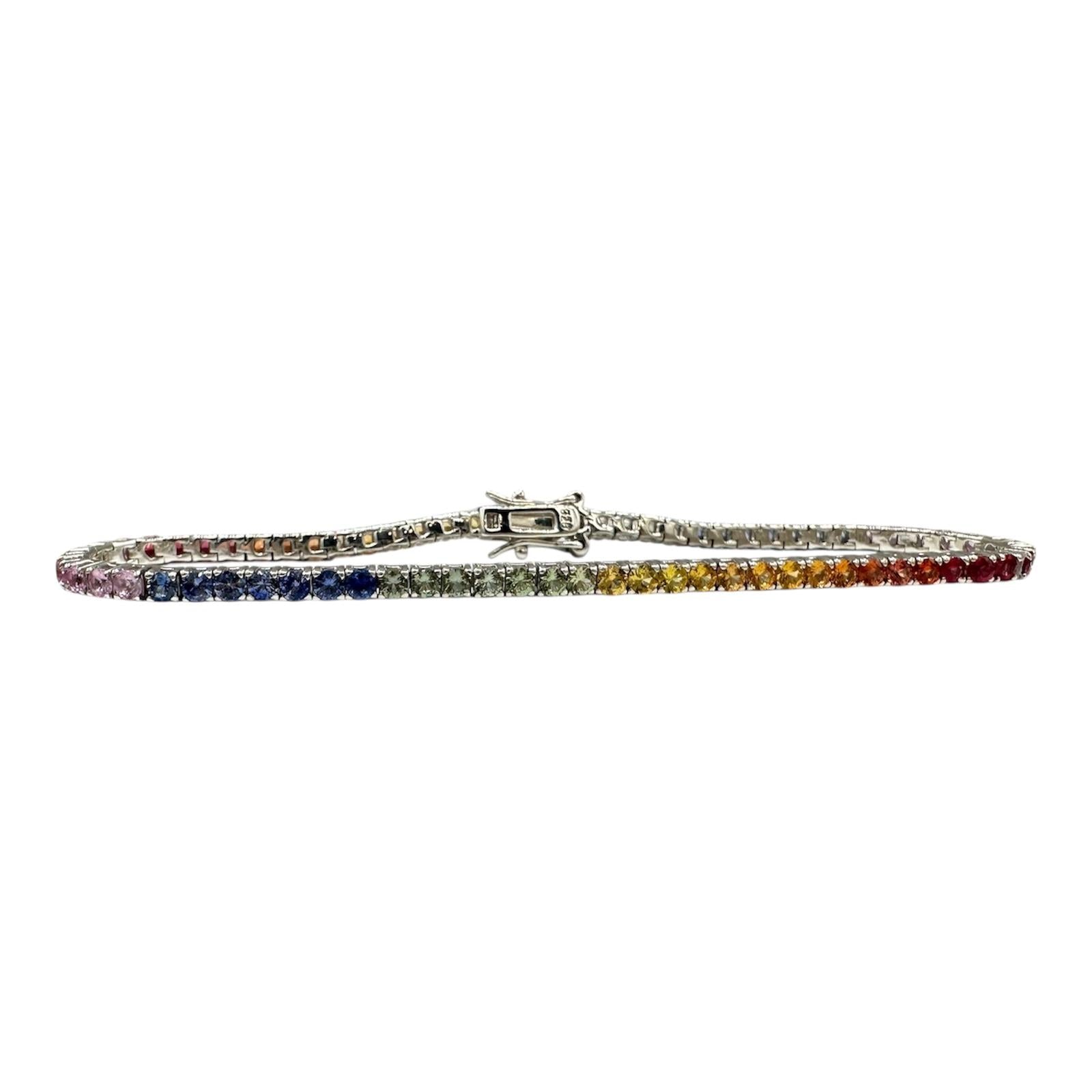 Rainbow Multicolor Sapphire Bracelet in Sterling Silver – 5.5ct, 7.5in, New