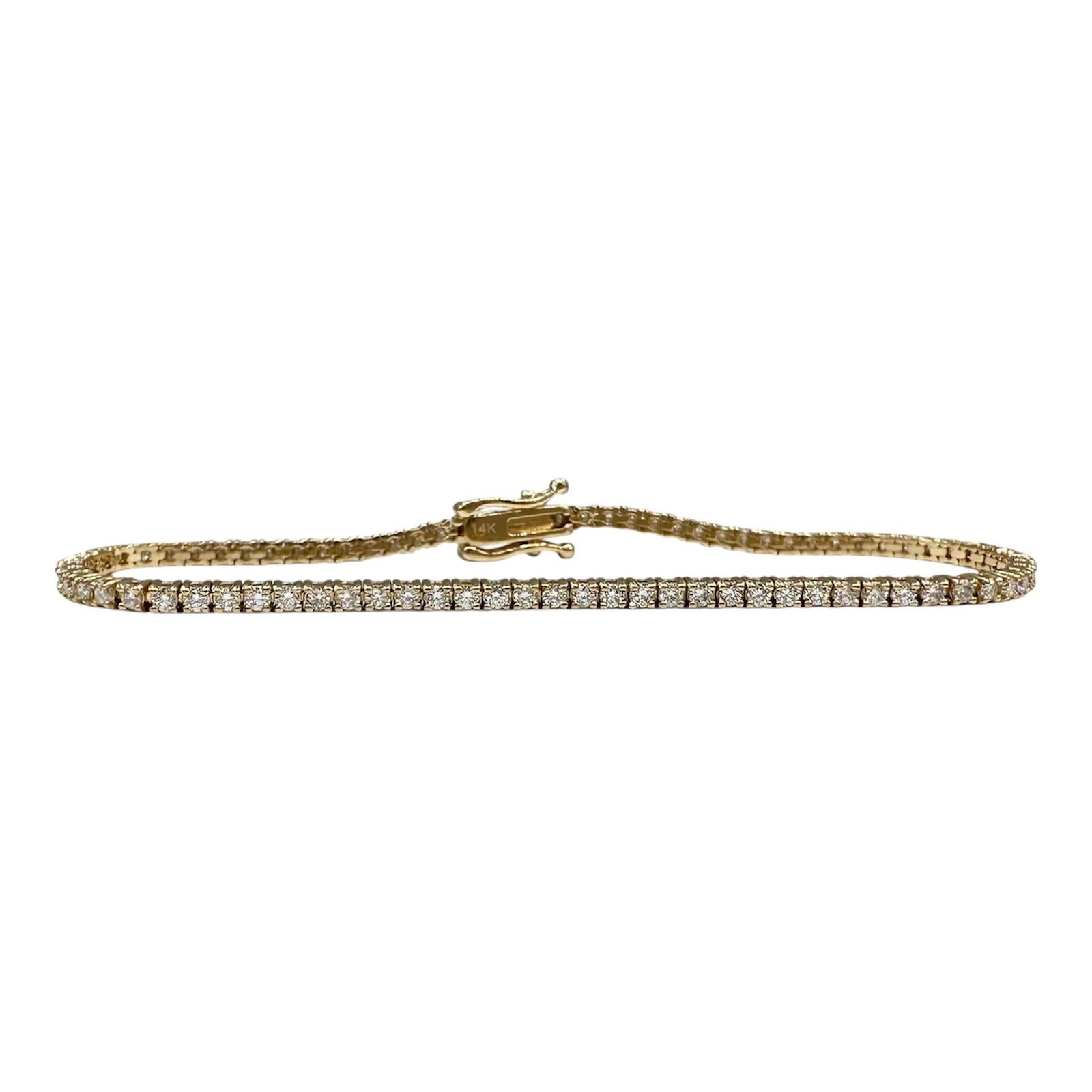Natural Diamond Tennis Bracelet in 14kt Yellow Gold – 1.65ct, 7in, New