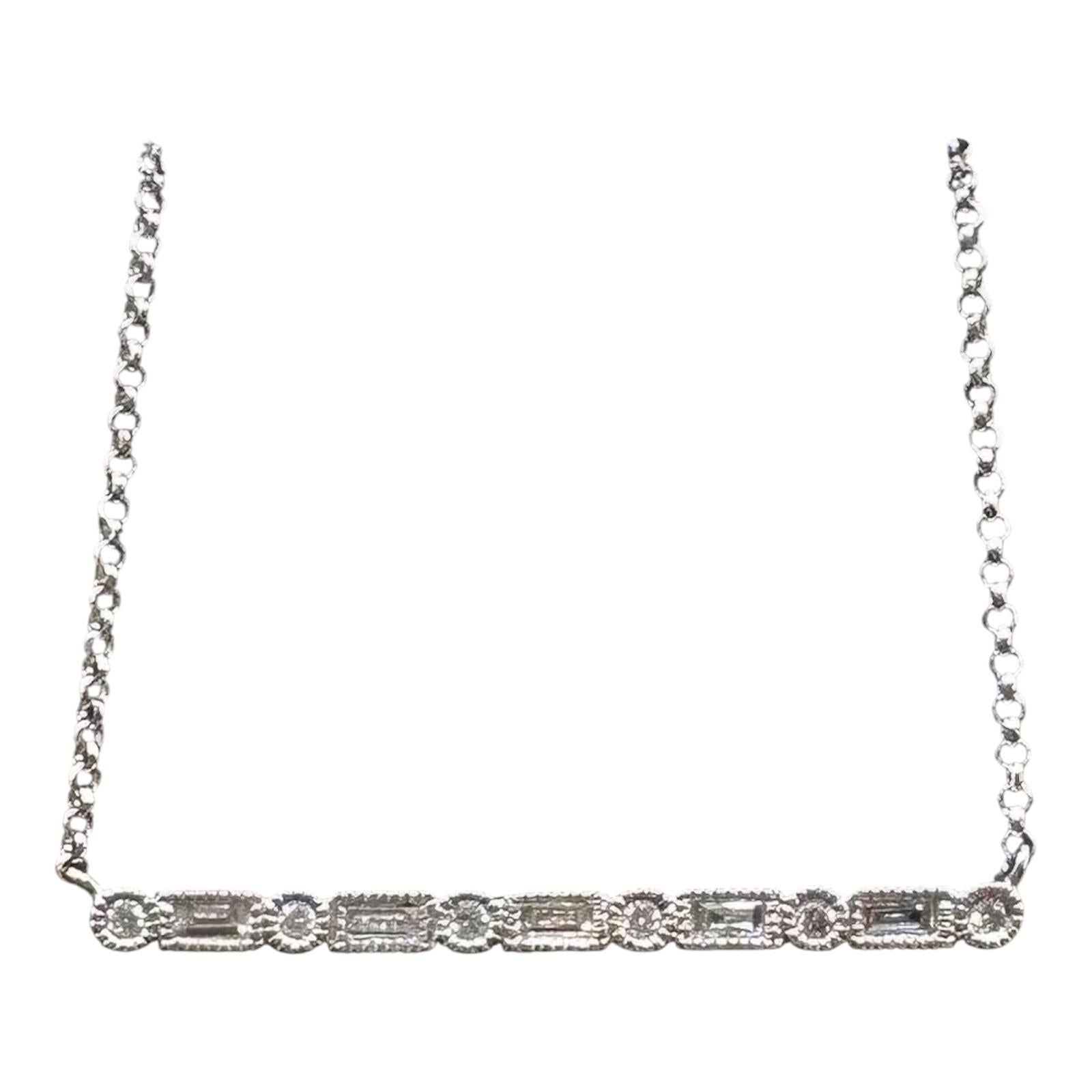 18K White Gold Diamond Bar Necklace 0.15ct GH VS Baguette 18 Inch