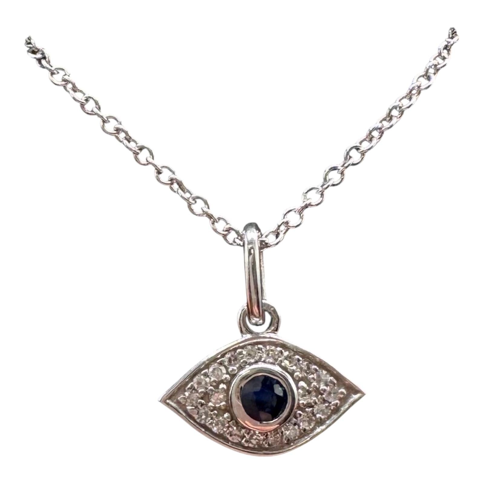 Effy 14K White Gold Diamond Sapphire Evil Eye Necklace NWT