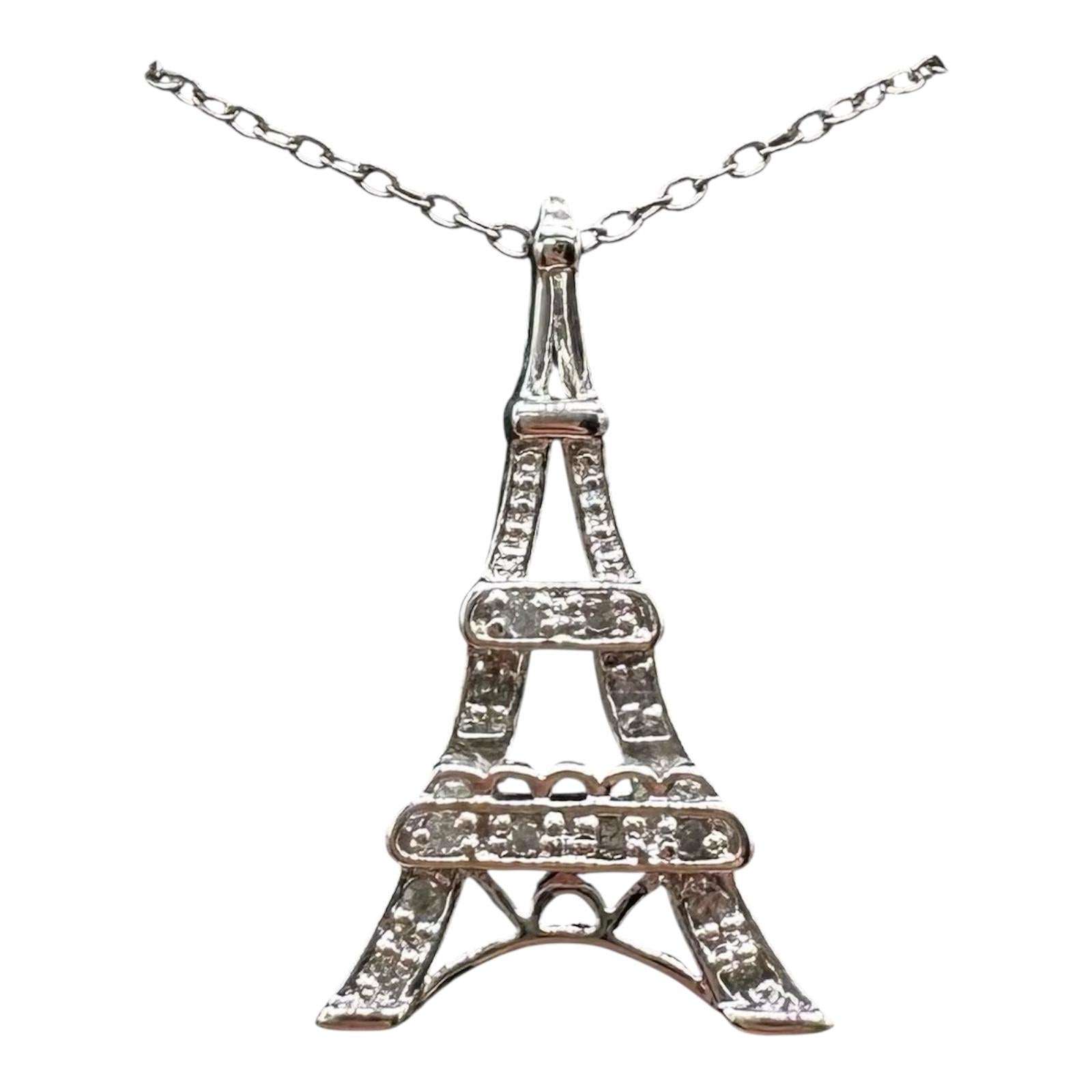 Sterling Silver Diamond Eiffel Tower Necklace 0.03ct 18 Inch