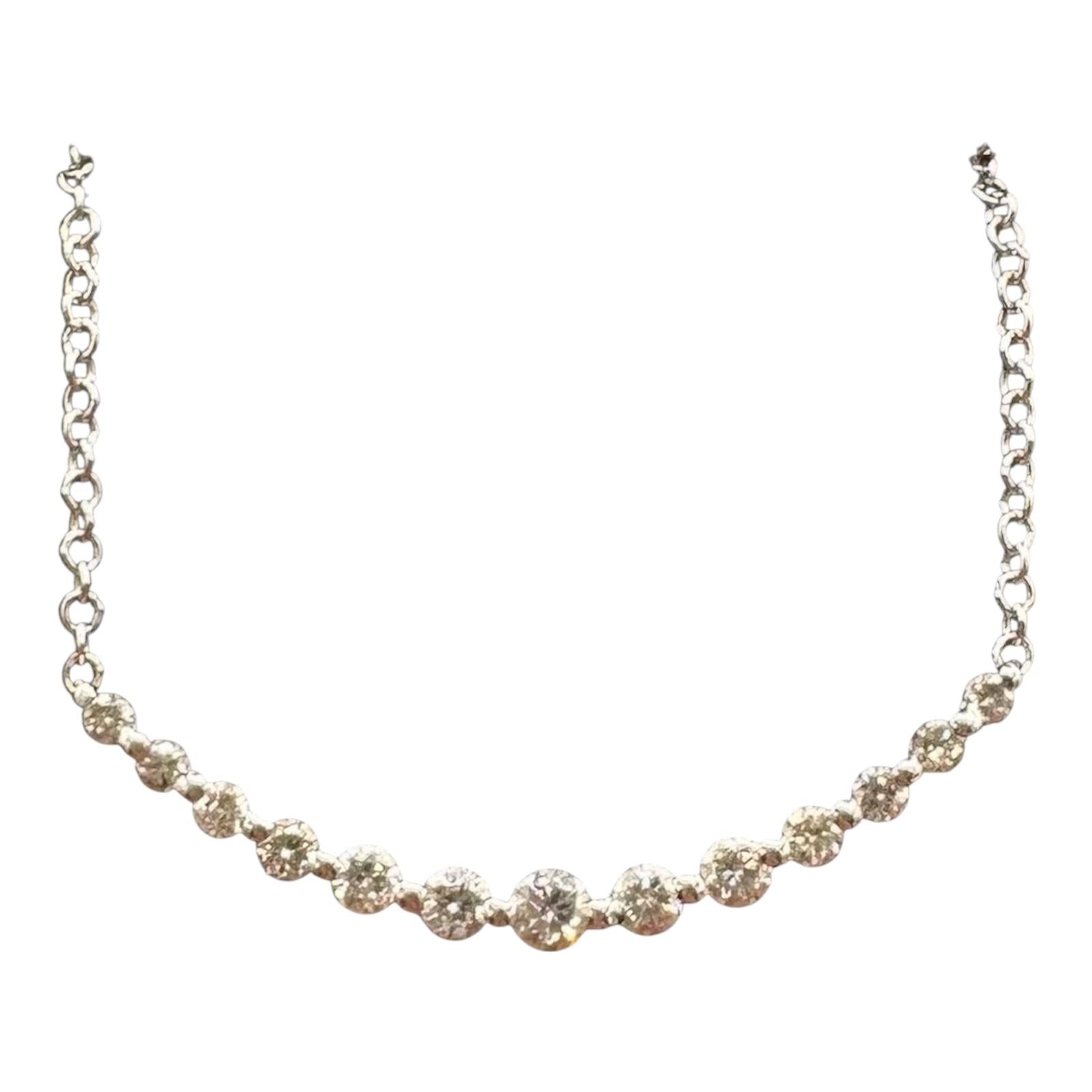 Gabriel Co 14K White Gold Diamond Curved Bar Necklace 0.33ct 18 Inch