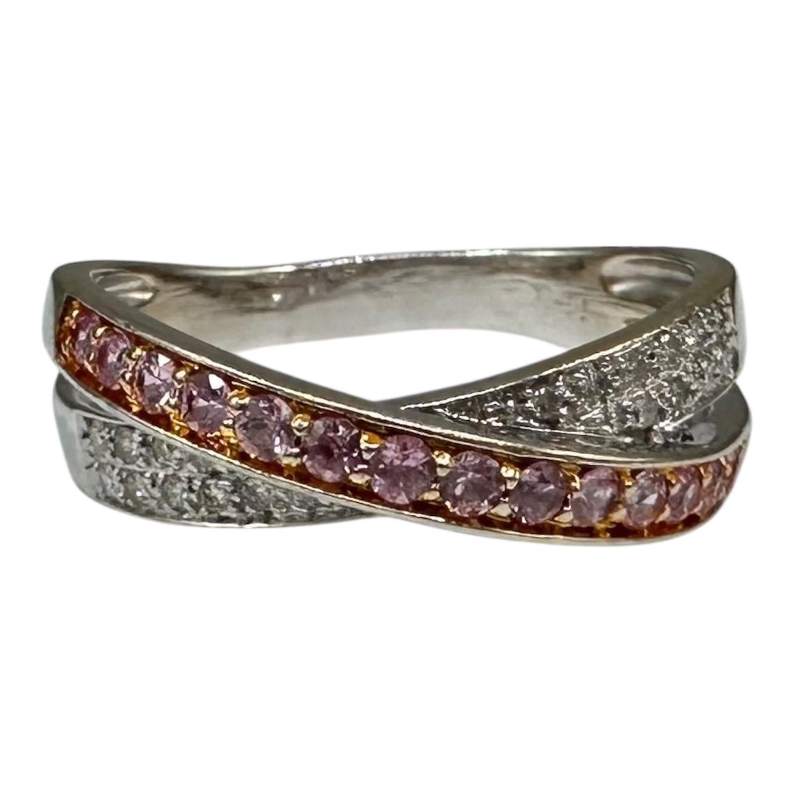 14K White Gold Pink Sapphire Diamond Ring 0.75ctw Size 8.5