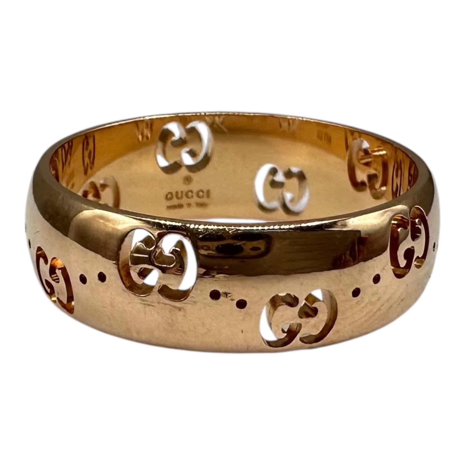 Gucci Icon 18K Rose Gold GG Wide Ring 6mm Size 7