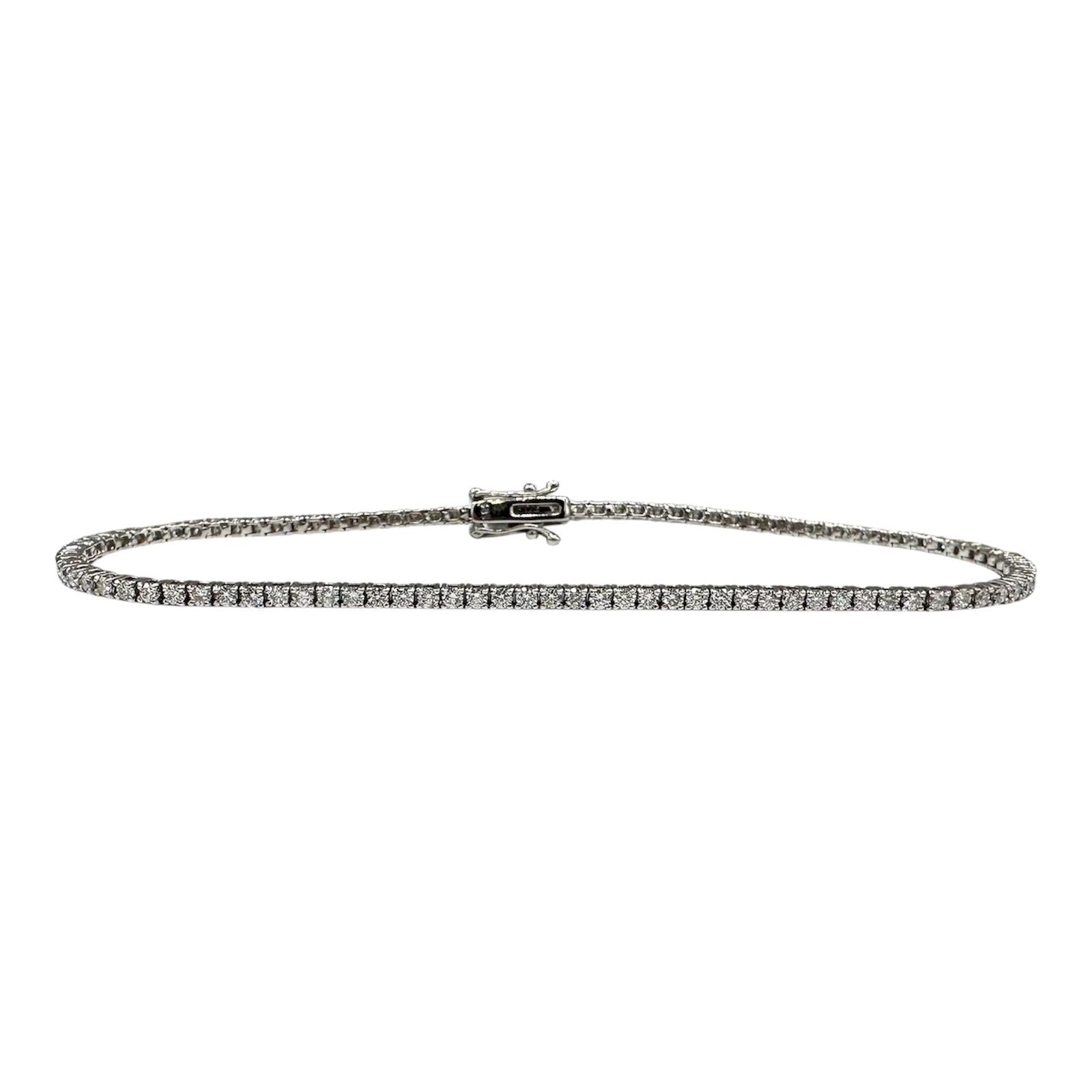 14K White Gold Natural Diamond Tennis Bracelet 1.38ct FG SI 7”