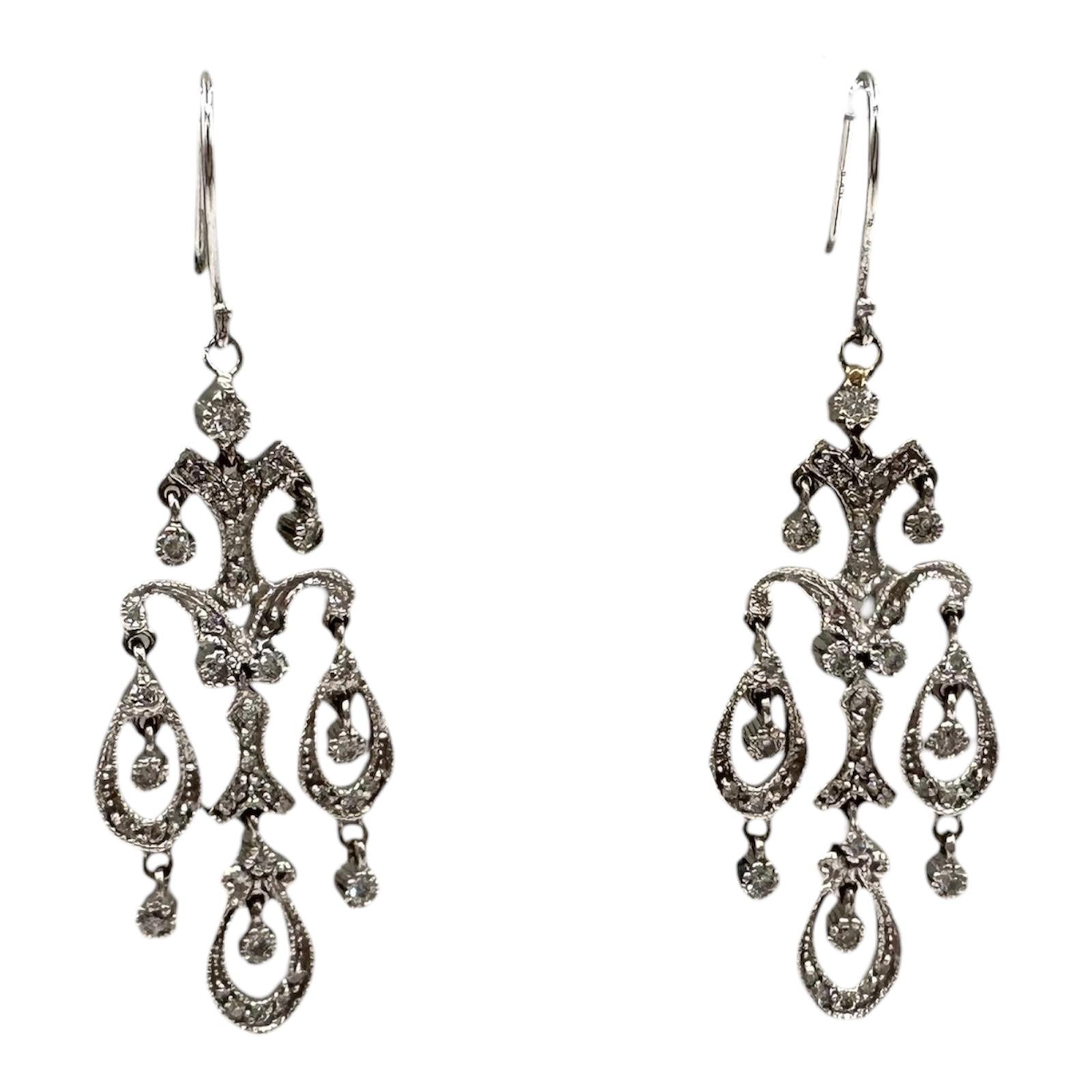 14K White Gold Diamond Chandelier Dangle Earrings 0.45ct HI SI