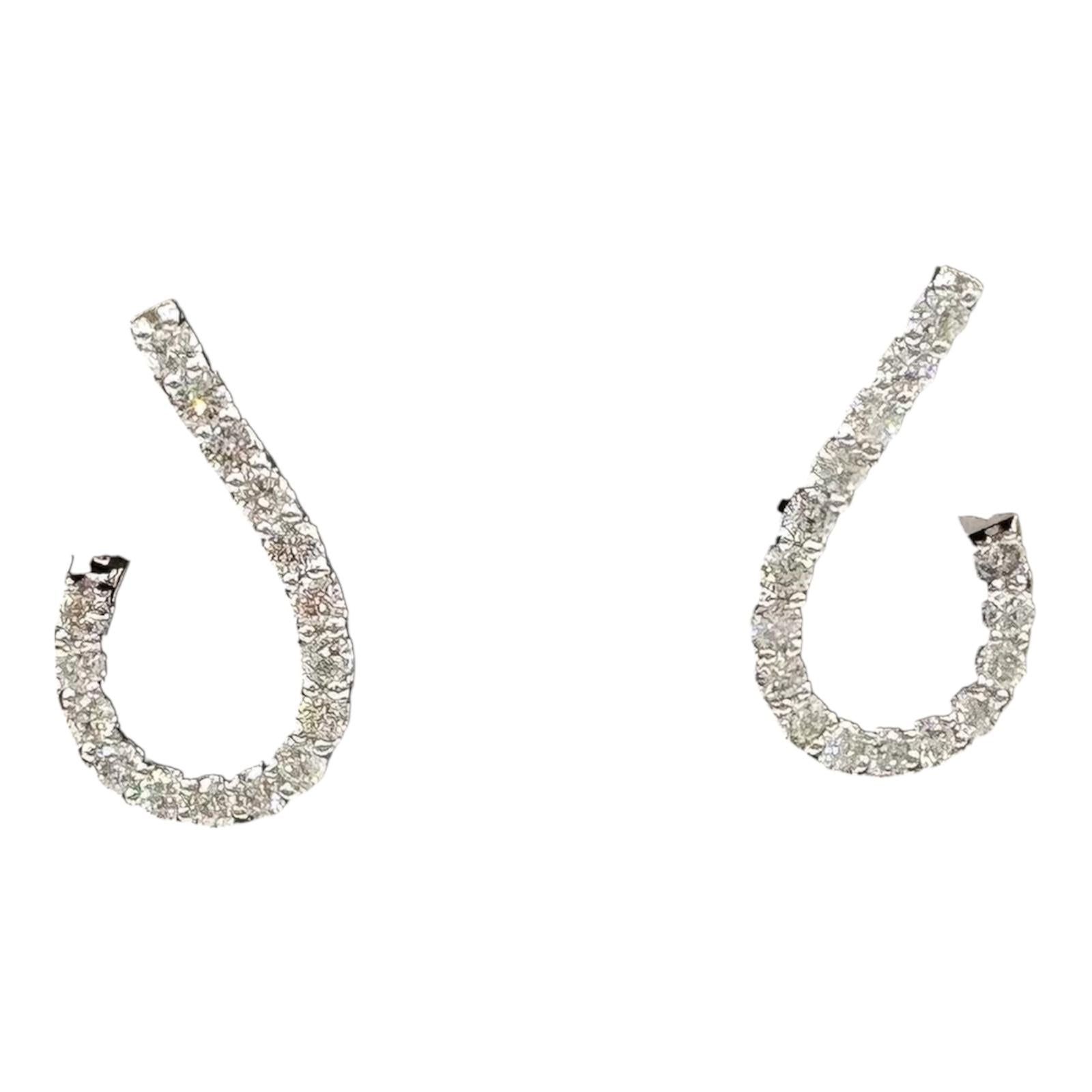 14K White Gold Natural Diamond Climbing Hoop Earrings 1.43ct