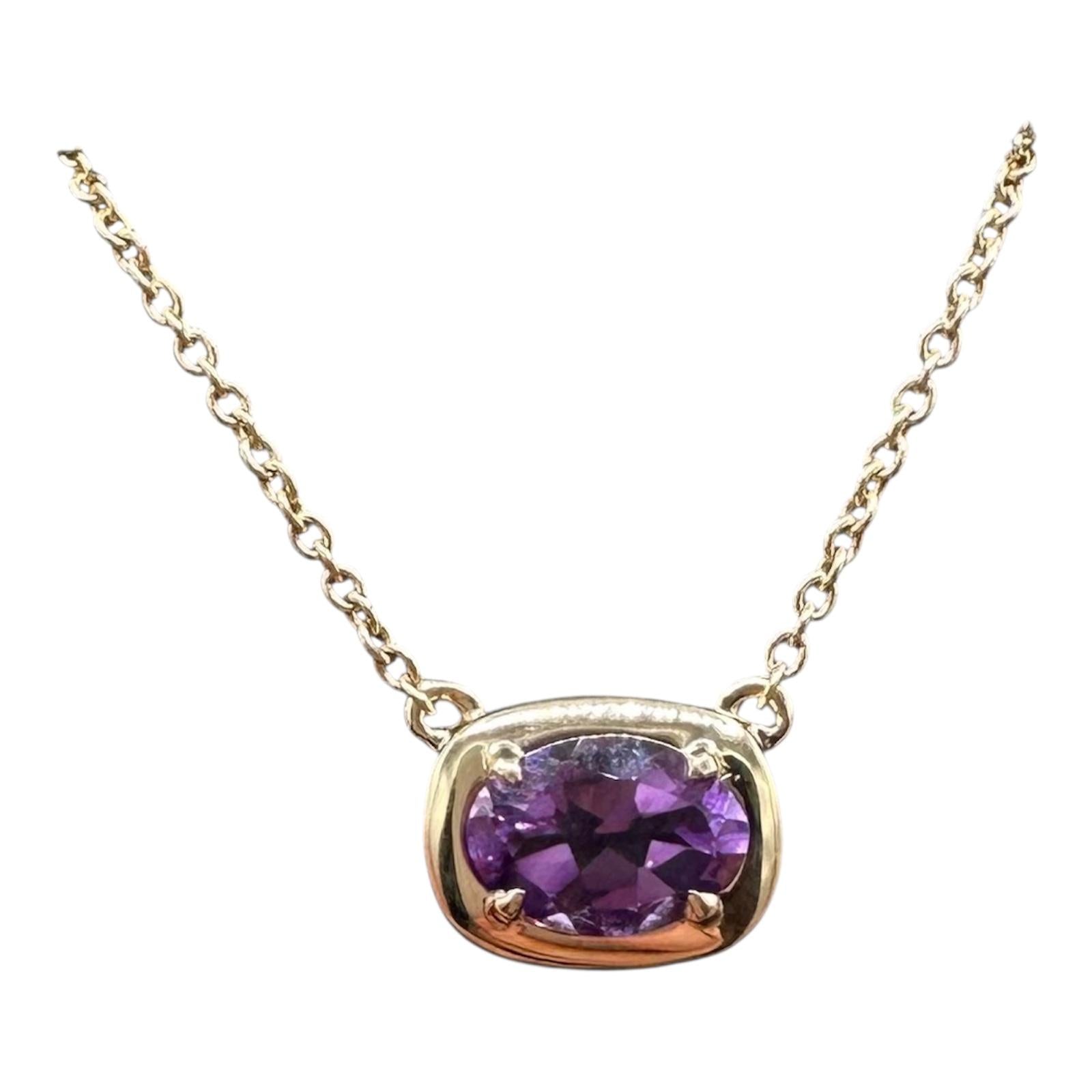Amethyst Necklace in 14kt Yellow Gold, 0.61ct Oval Cut, Adjustable 16-18 Inches
