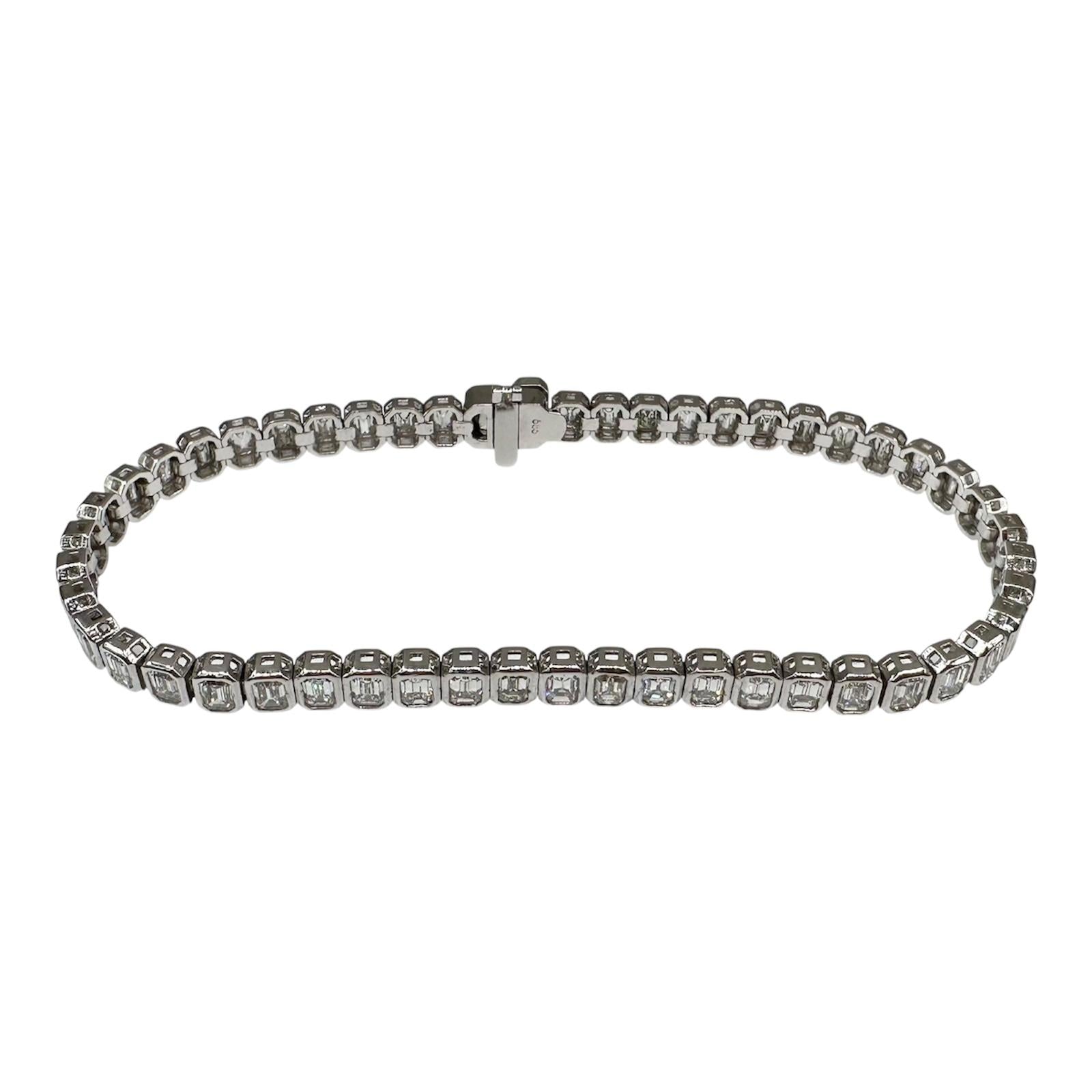 14K White Gold Emerald Cut Diamond Tennis Bracelet 6.10ct FG VS