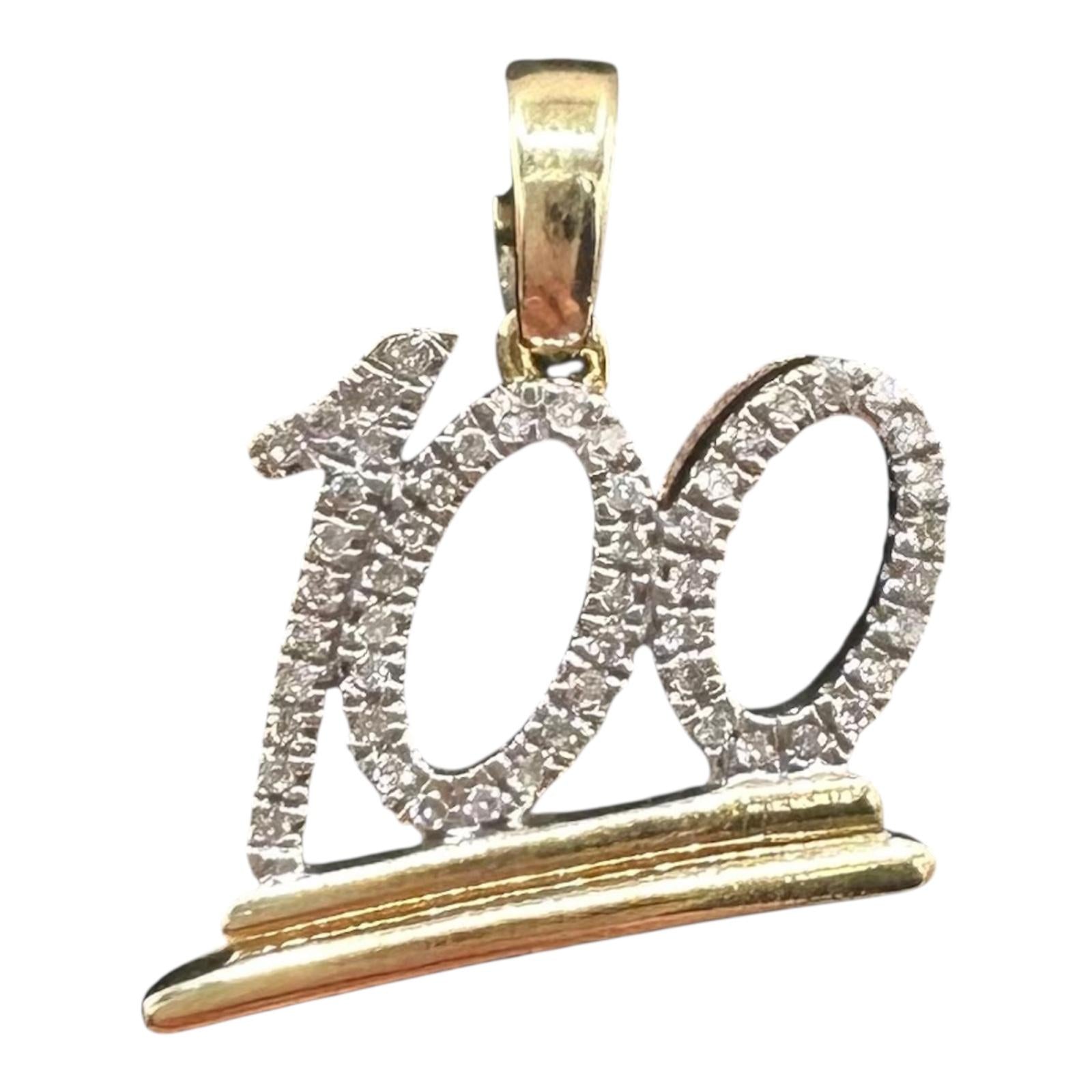 10K Yellow Gold Diamond 100 Pendant 0.15ct Round 1.9g