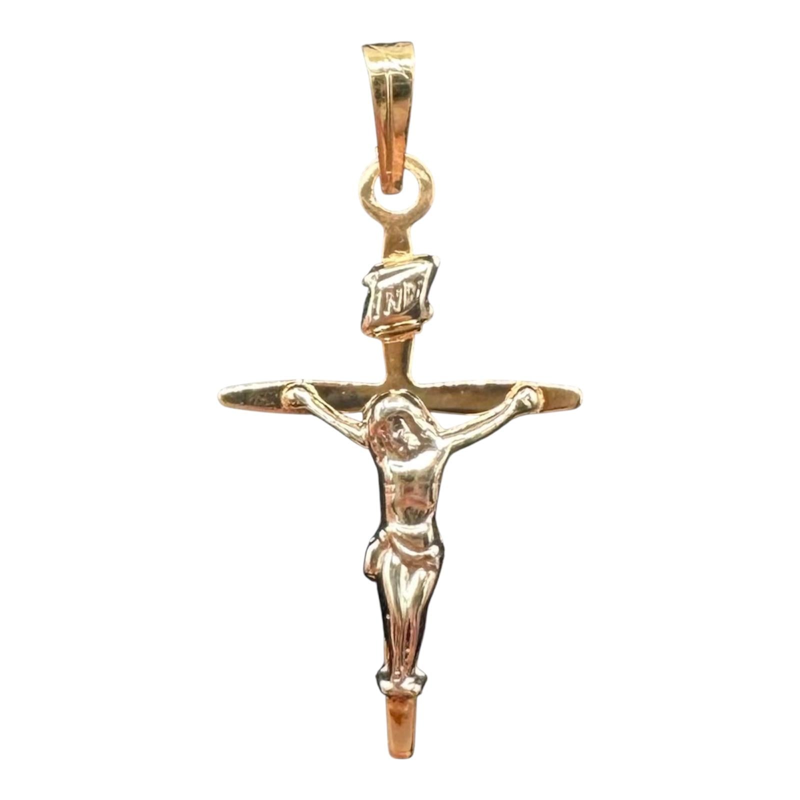 14K Two Tone Gold Crucifix Pendant White Yellow 0.35g