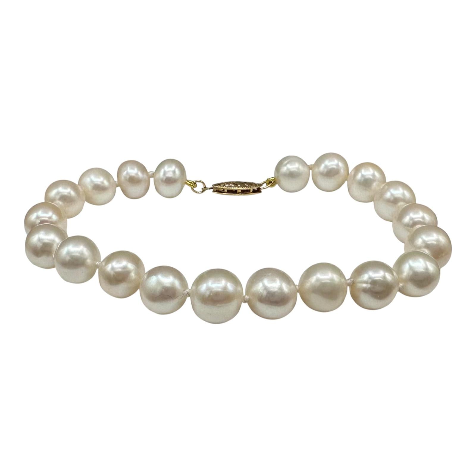 10K Yellow Gold Freshwater Pearl Bracelet 8 9mm 7 Inch