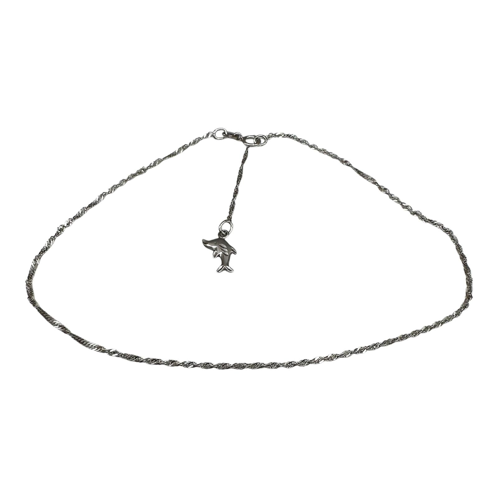 10K White Gold Dolphin Anklet Adjustable 9 To 10 Inch Chain