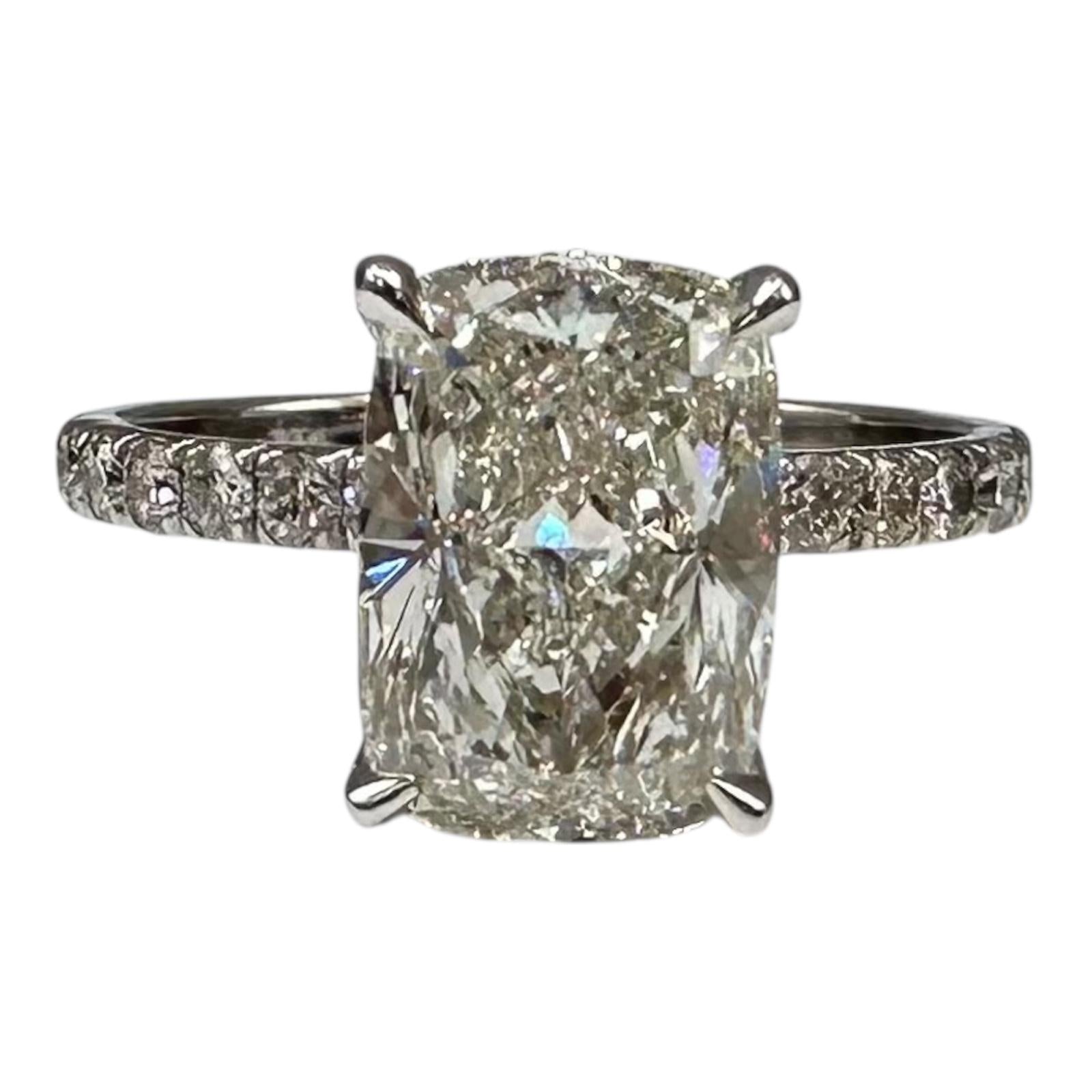 3.44ct Elongated Cushion Lab Diamond Ring IGI G VVS2 14K White Gold
