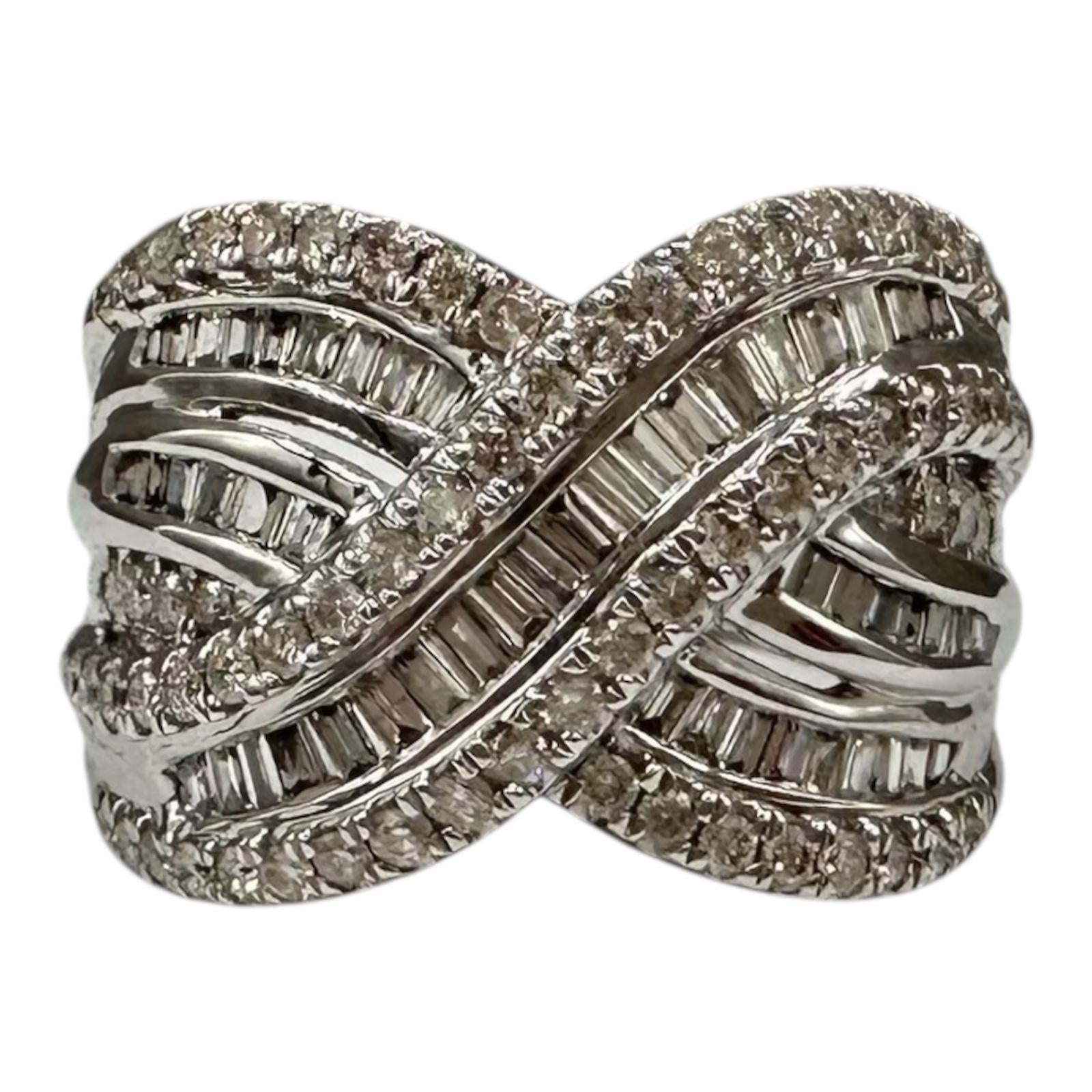 1ctw Natural Diamond Crossover Ring 10K White Gold Size 7.25
