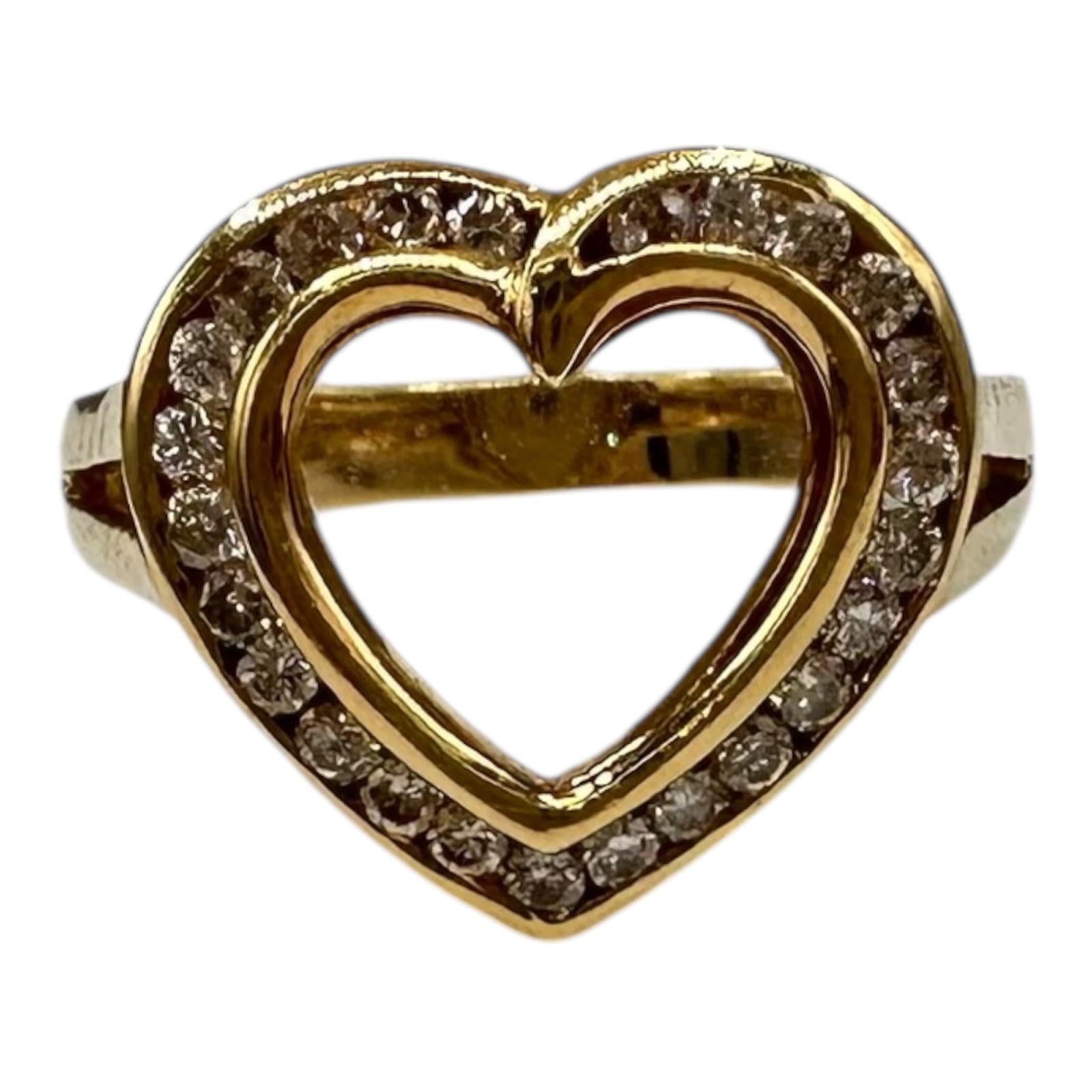 Estate Diamond Heart Ring 18K Yellow Gold Size 6.5 0.15ctw