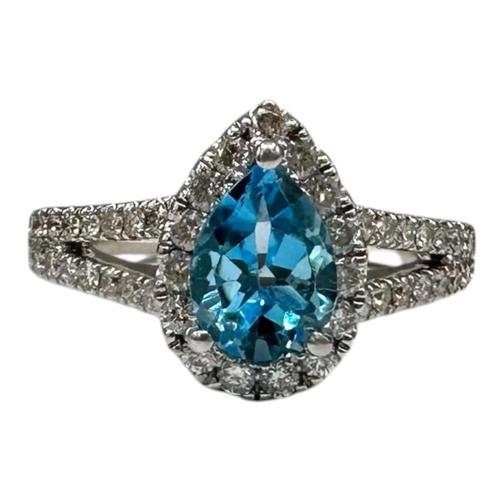 Topaz Diamond Cocktail Ring 14K White Gold 0.75ctw Size 7
