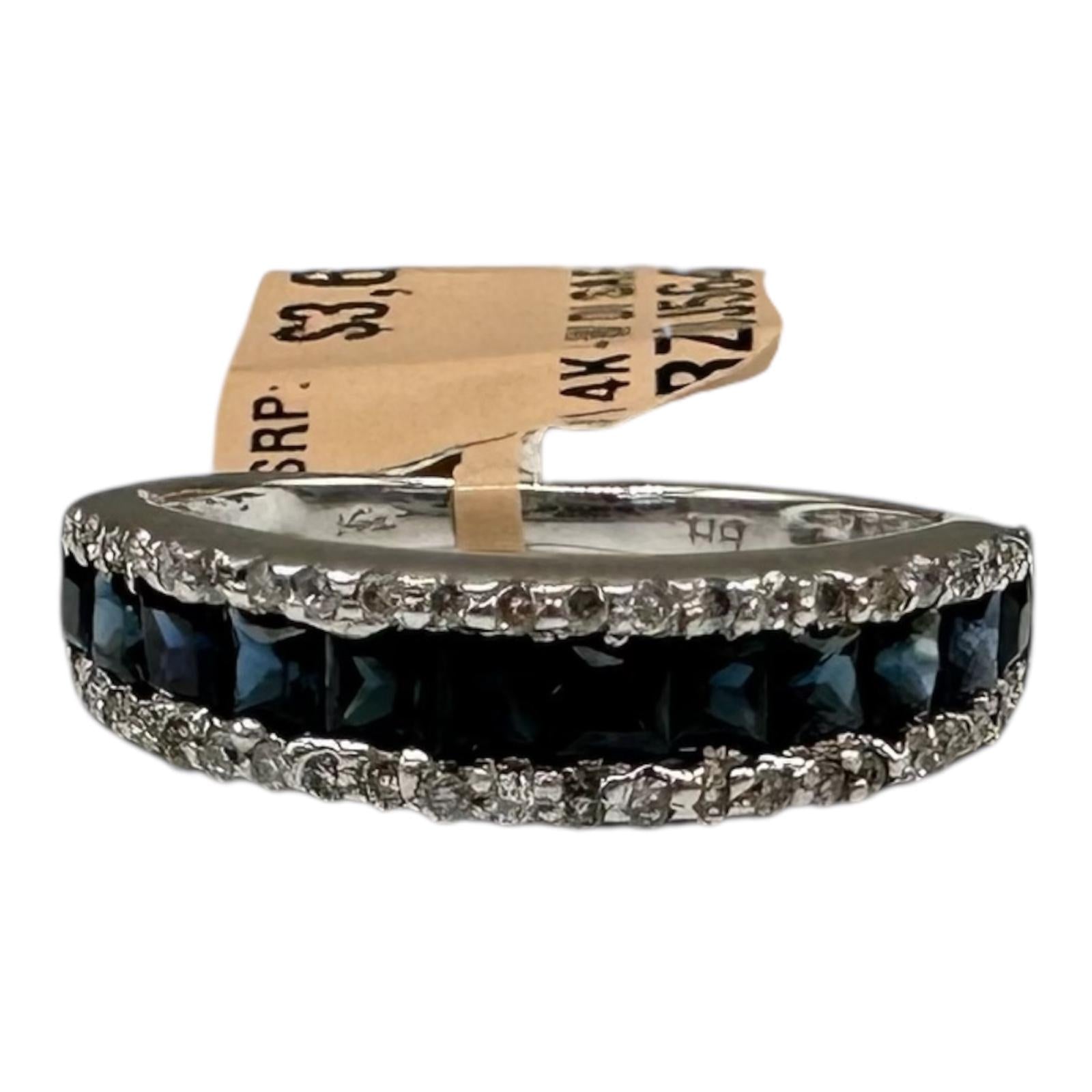 Effy Sapphire Diamond Ring 14K White Gold 1.23ctw Size 6