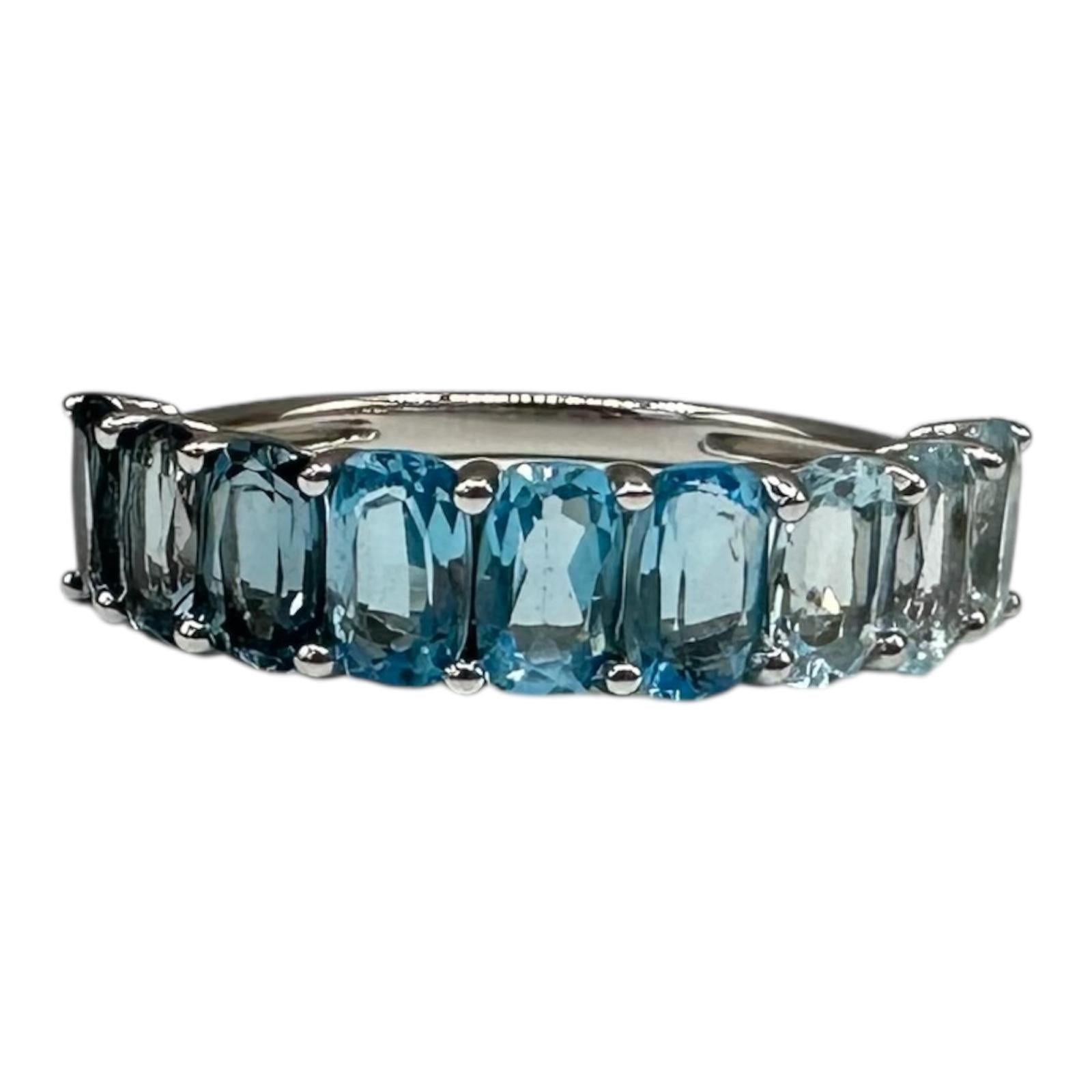 Ombre Blue Topaz Ring Sterling Silver Oval Size 7