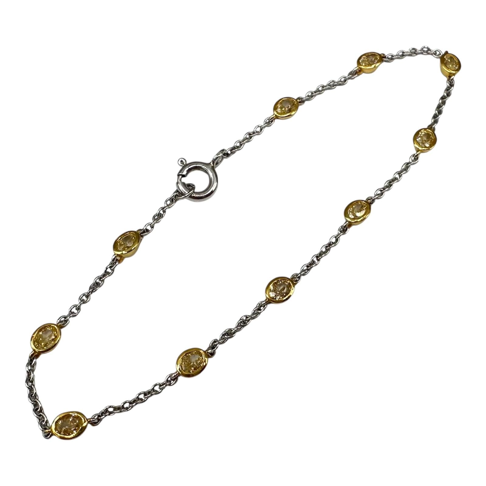 Natural Yellow Diamond Station Bracelet in 14kt Two-Tone Gold - 1.04ctw, 7", New