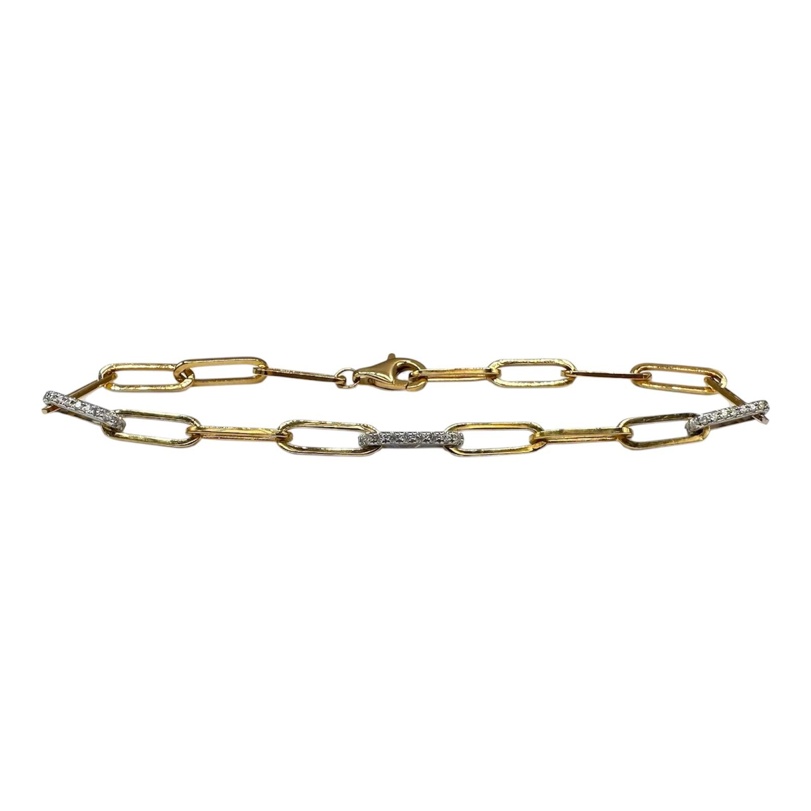 Diamond Paperclip Bracelet 14K Yellow Gold 0.30ct GH SI 7in