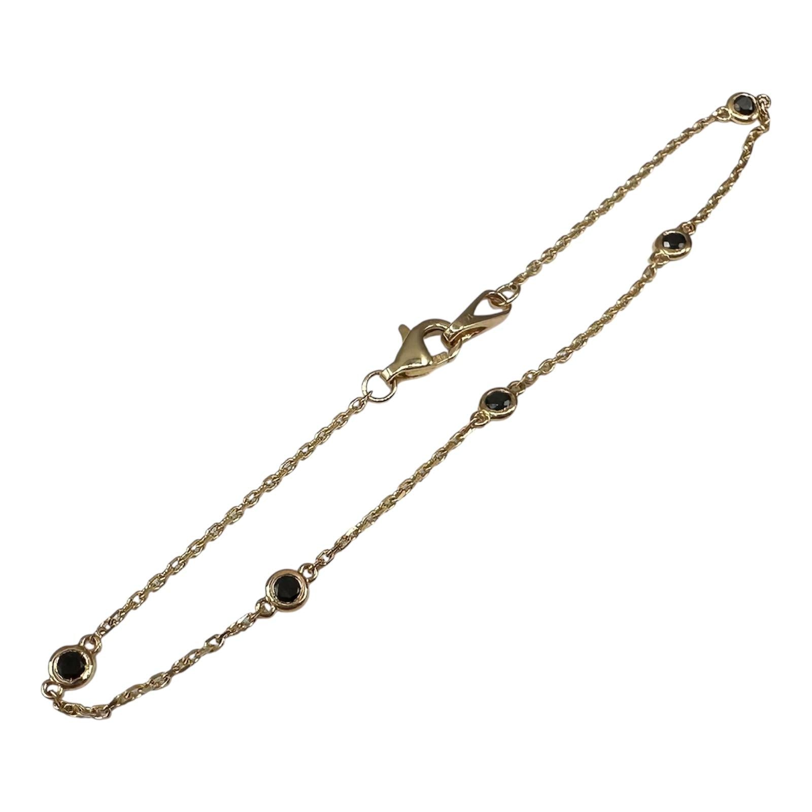 Black Diamond Station Bracelet in 14kt Yellow Gold – 0.25ctw, 7in, New