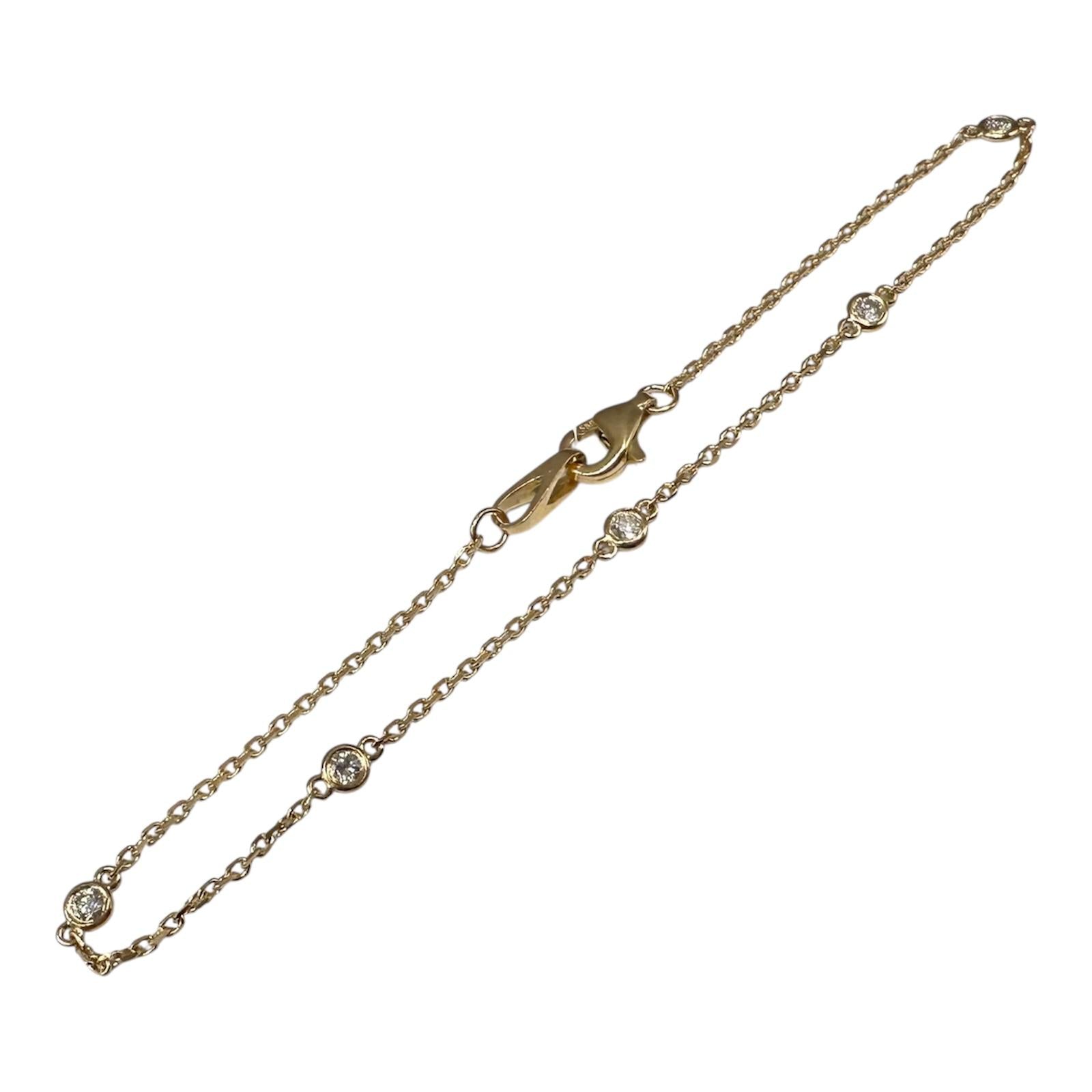 Diamond Station Bracelet in 14kt Yellow Gold – 0.15ctw, 7in, New