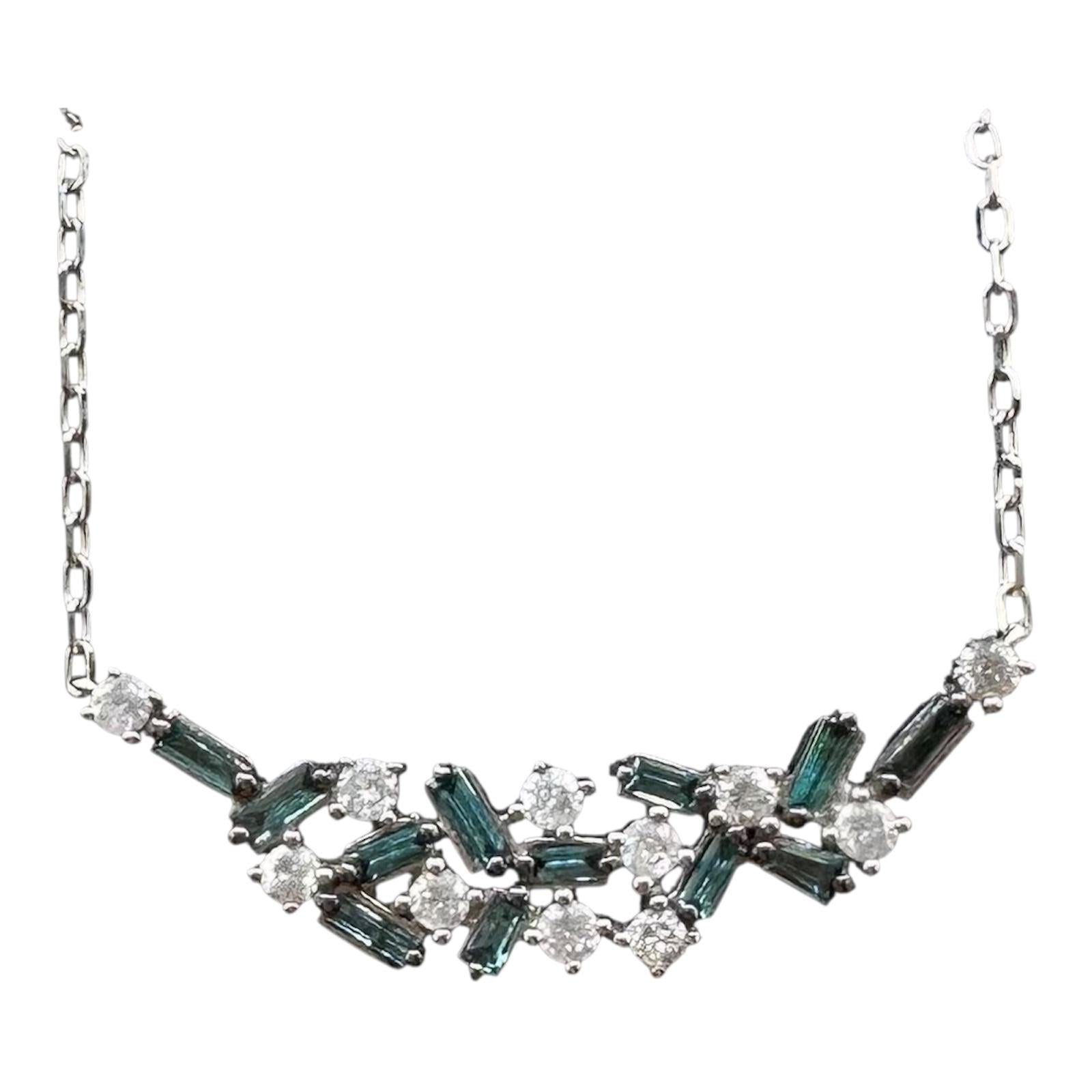 10kt White Gold Blue and White Diamond Bar Necklace 0.50ctw 18in New