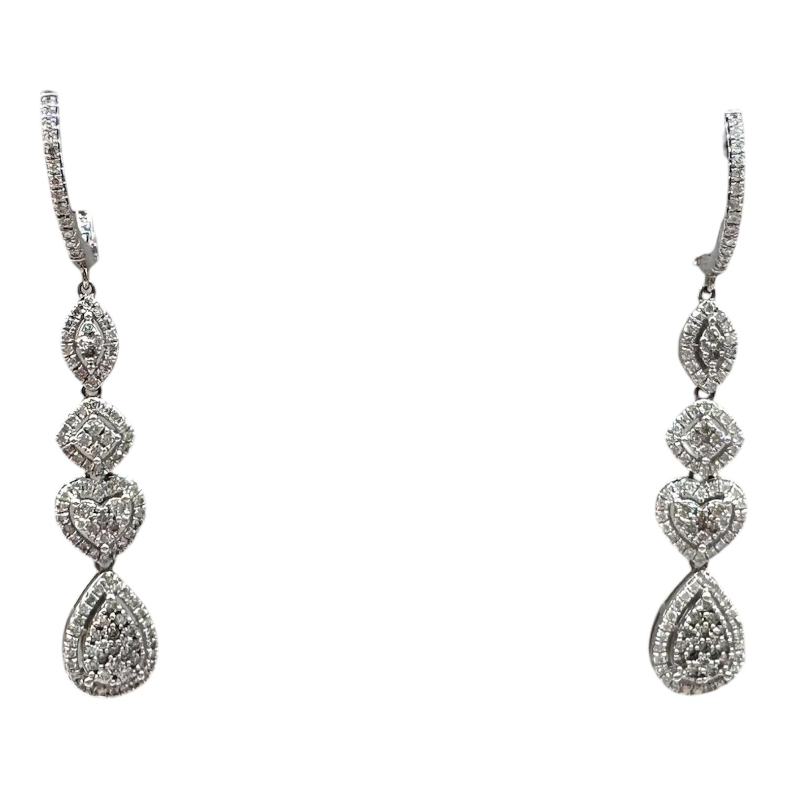 Diamond Multi Cluster Drop Earrings 10K White Gold 1.20ctw New