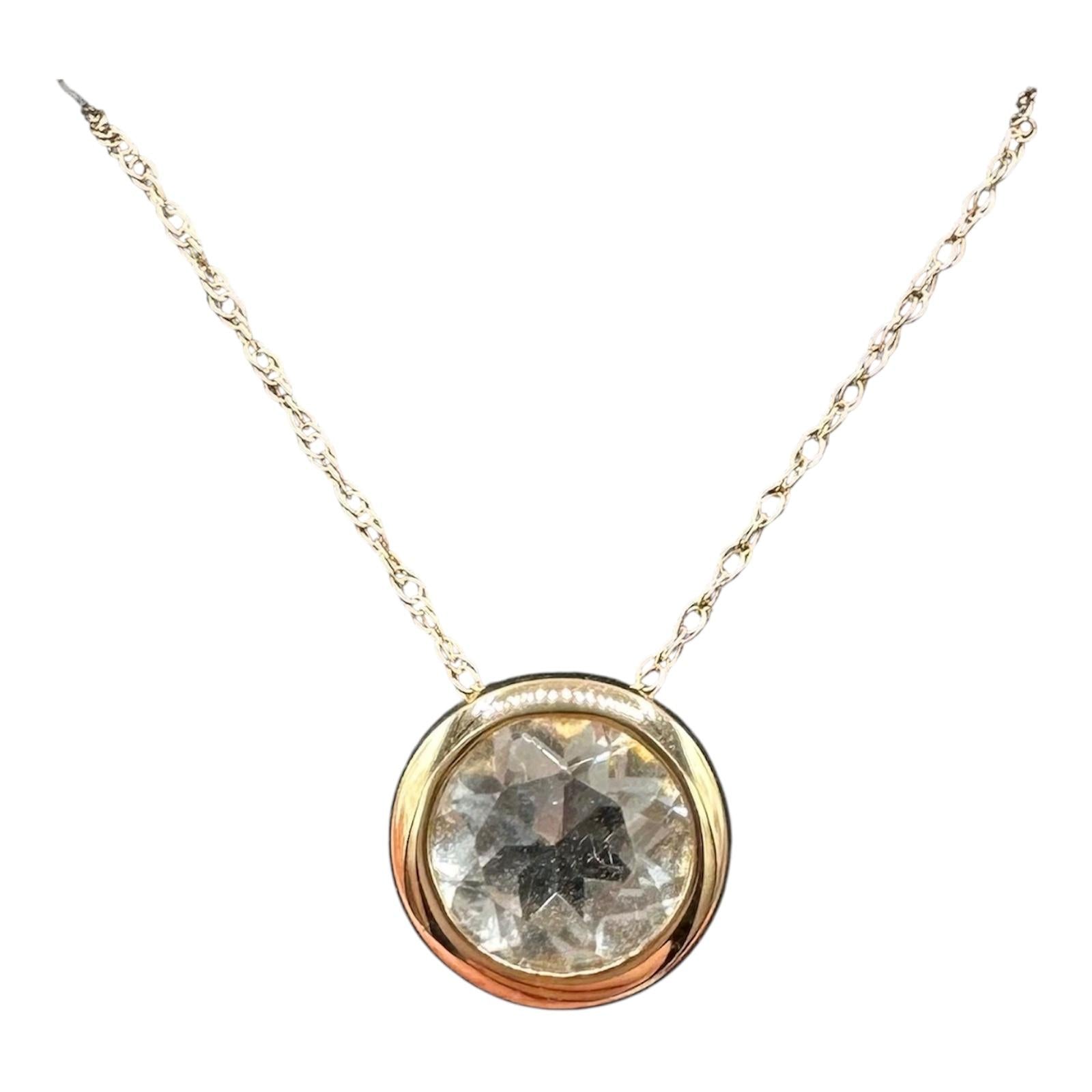Bezel Set Prasiolite Necklace 10K Yellow Gold 7mm Round 18in